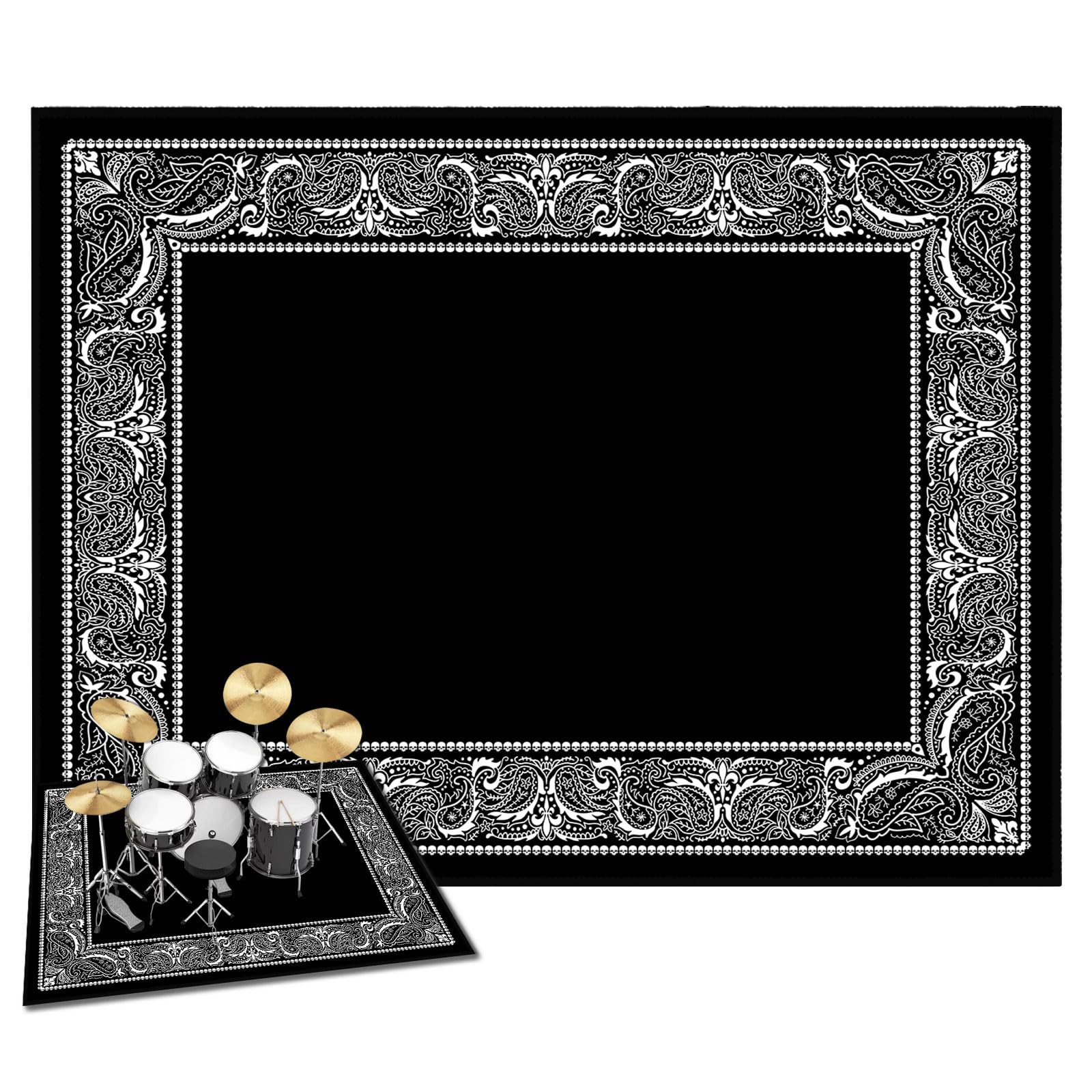 4x6ft Drum Rug with Non-Slip Bottom - Soundproof Drum Set Carpet for Electric Drums, 47x71in Drum Floor Mat - Perfect Drum Accessories & Gift for Drummers (Black) - Ideal for Home Studios, Live Performances & Practice Rooms