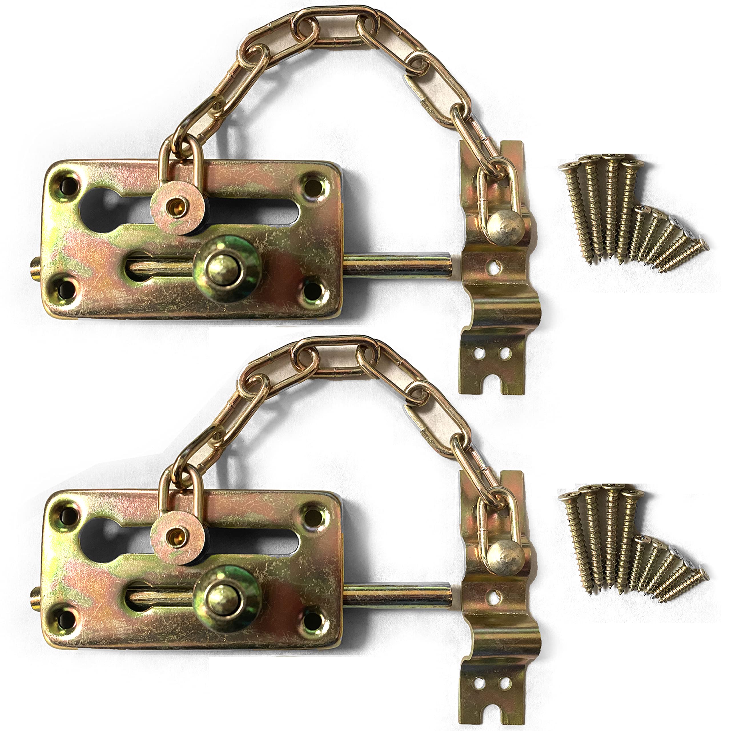 Heavy Duty 2-Pack Door Lock Hinge Chain with Slide Bolt Latch - Home Security Hardware for Front Door, Back Door & Apartment Safety (Indoor/Outdoor Use)