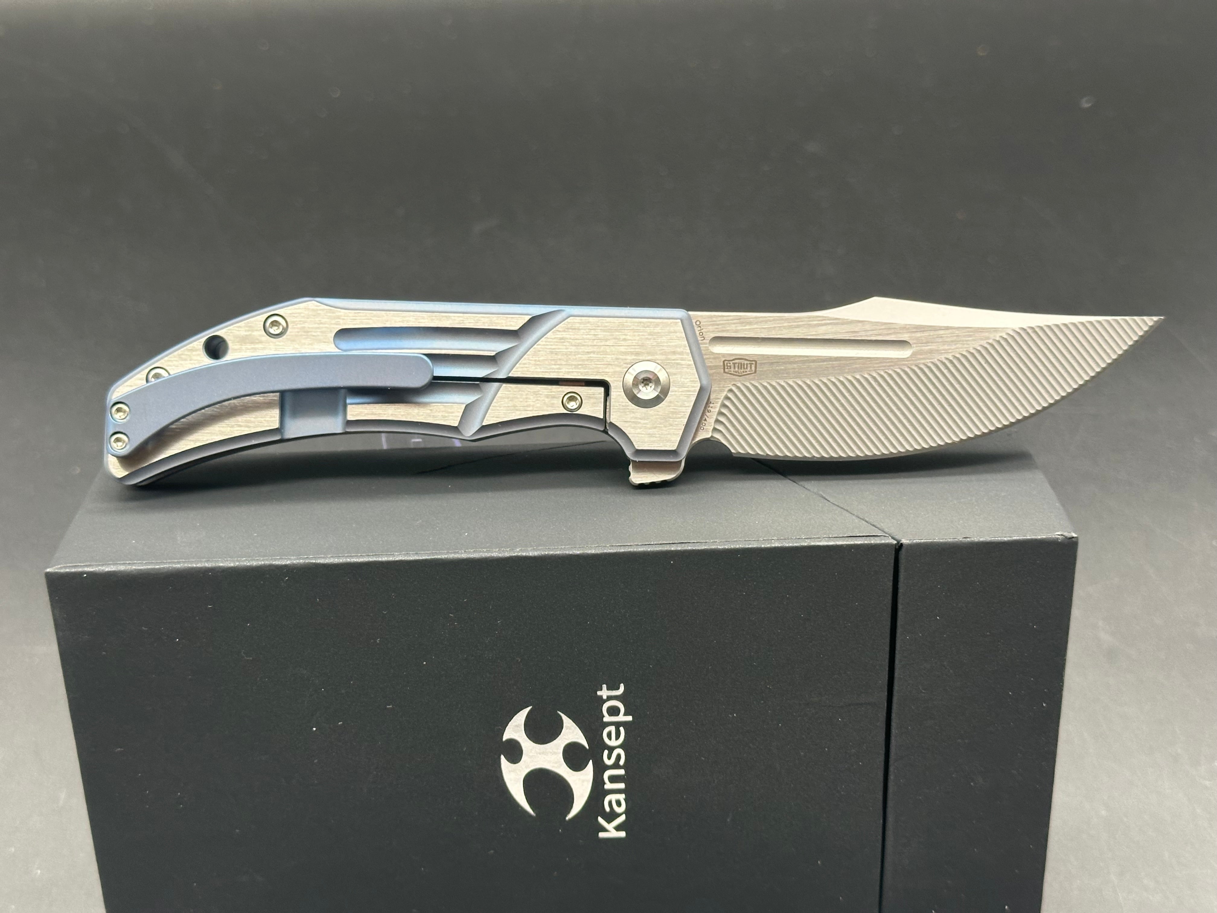 KANSEPT ORION Folding Pocket Knife - Blue/Satin Titanium Handle, S35VN Steel Clip Point Blade for EDC, Camping & Outdoor Activities