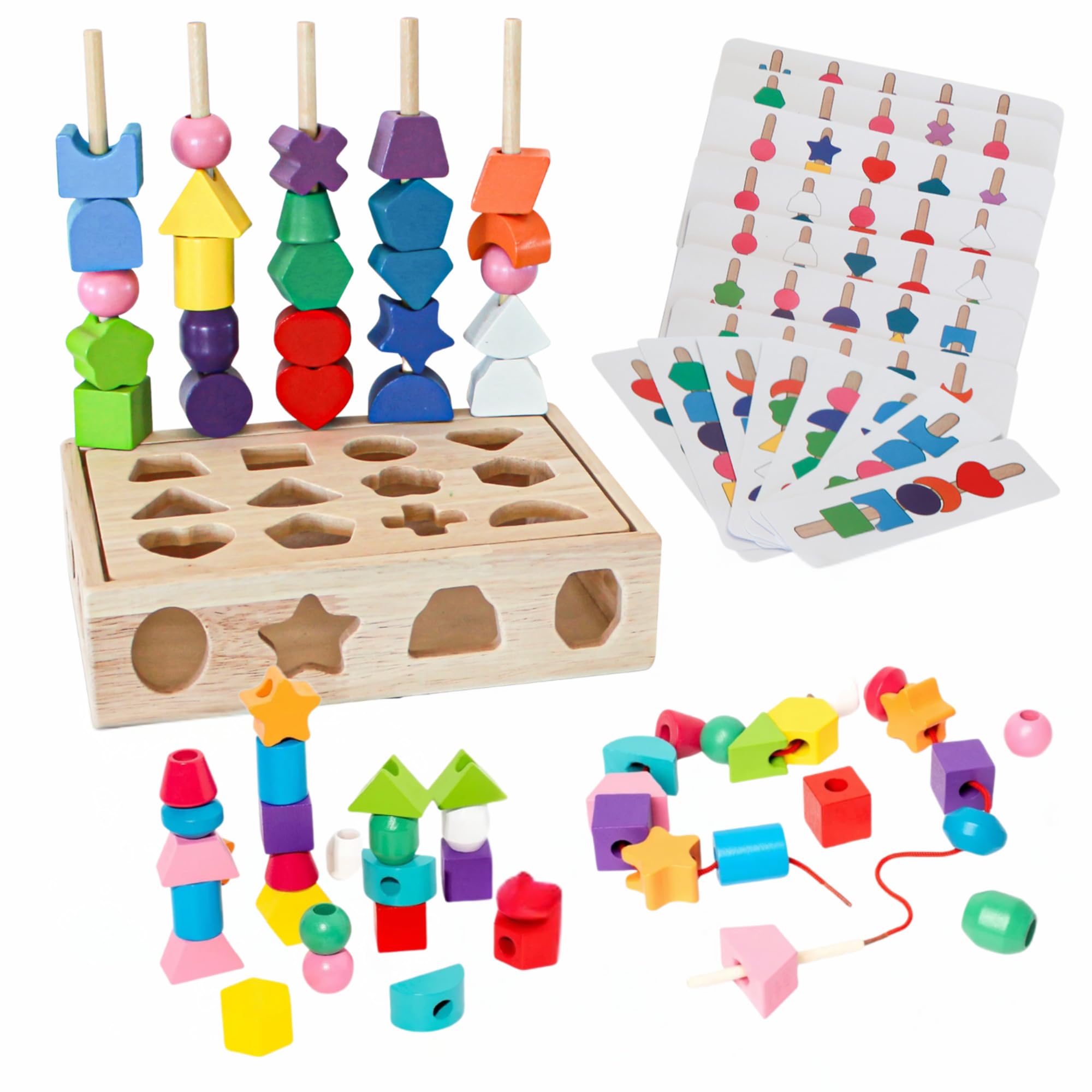 Montessori Wooden Beads Toy Set - STEM Learning Gift for Toddlers 3-6 Years - Perfect for Preschool Play & Fine Motor Skills Development