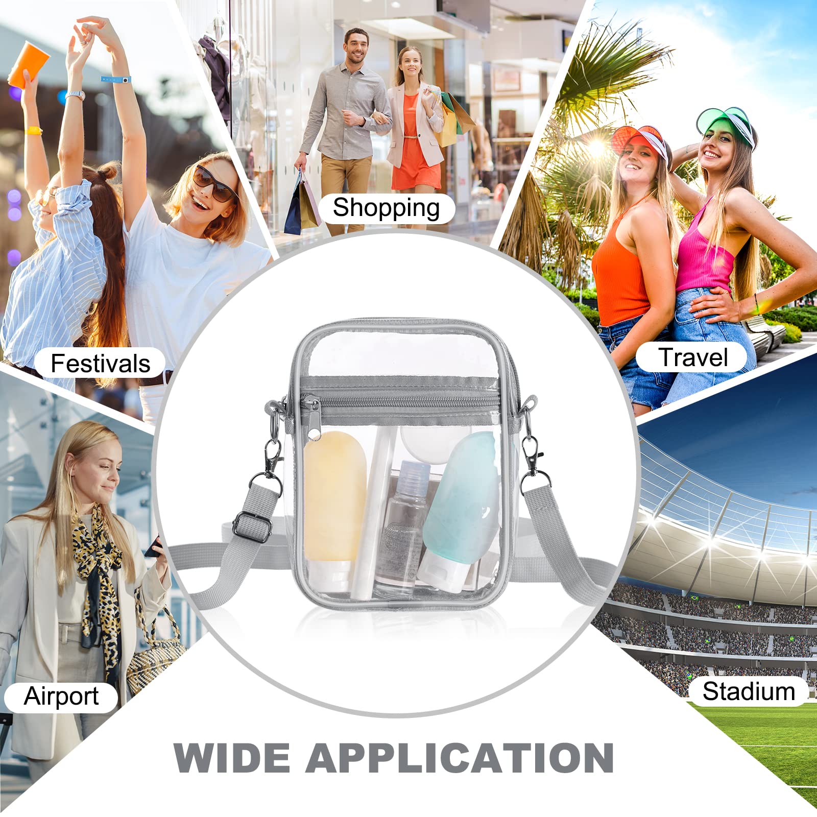 Stadium Approved Clear Crossbody Bag - Adjustable Shoulder Strap Transparent Messenger Purse for Concerts, Sports Events & Travel Security Checks