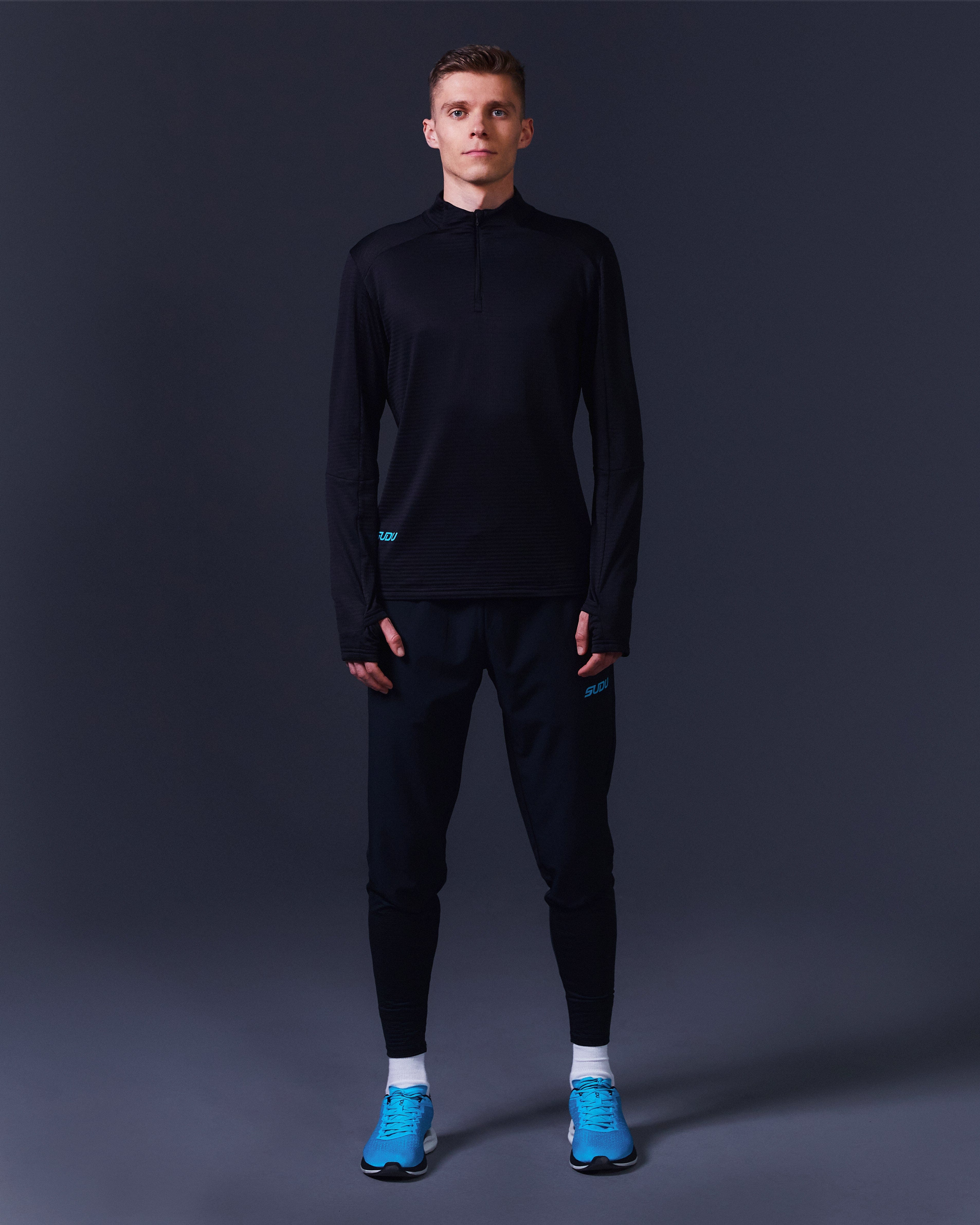 SRZ 01 Zip Mid Layer Jacket - Black & Light Blue | Lightweight Fleece for Hiking, Camping & Outdoor Activities
