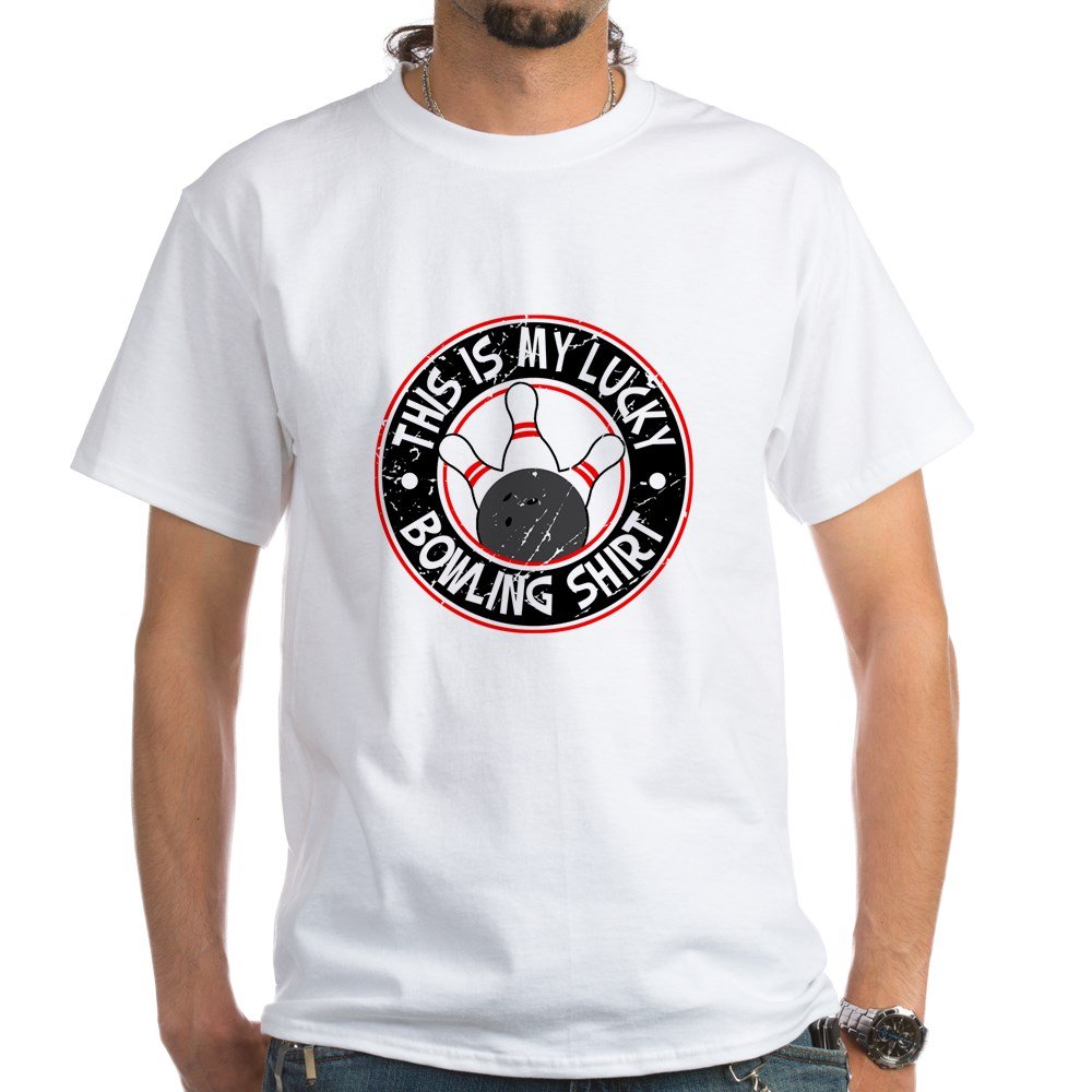 Lucky Bowling Shirt White Cotton T-Shirt for Men & Women - Perfect for Bowling Parties, Casual Wear & Retro Fashion