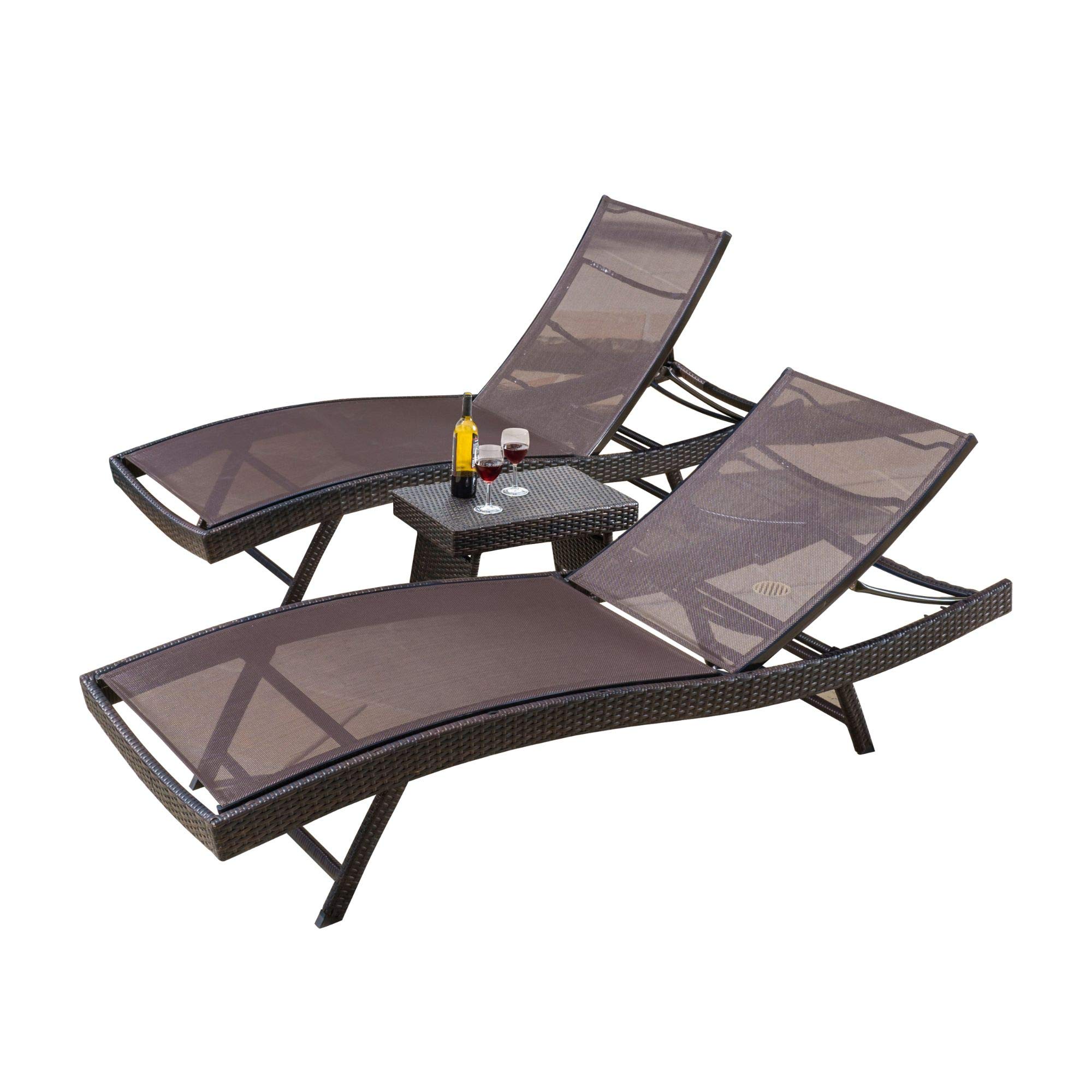 Modern 3-Piece Brown Wicker Patio Furniture Set - Outdoor Chaise Lounges & Side Table for Poolside, Garden, and Backyard Relaxation
