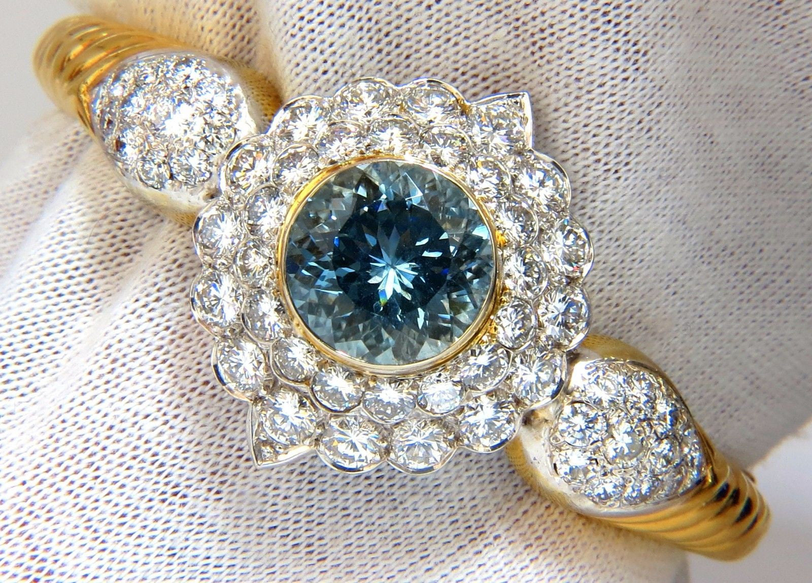 18kt Aquamarine & Diamond Bangle Bracelet - 15.50ct Natural Italian Cluster Jewelry for Women | Perfect for Weddings, Anniversaries & Special Occasions