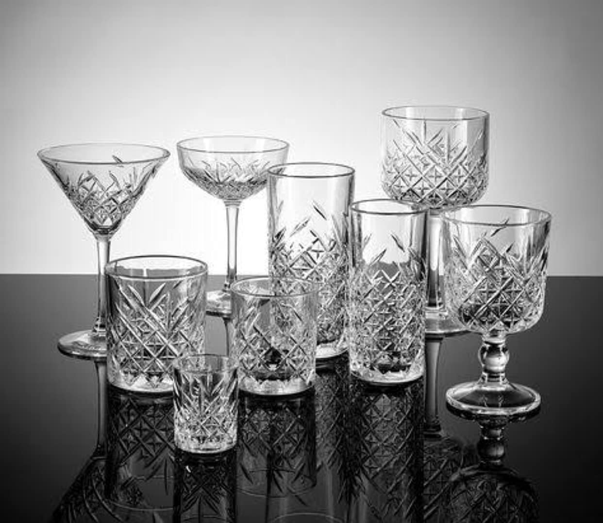 Decoret Timeless Series 11.05 Oz. Etched Glass Goblets - Set of 12 Stemmed Water Glasses, Dishwasher Safe & Chip Resistant Clear Crystal Cups for Wine, Cocktails & Elegant Dining