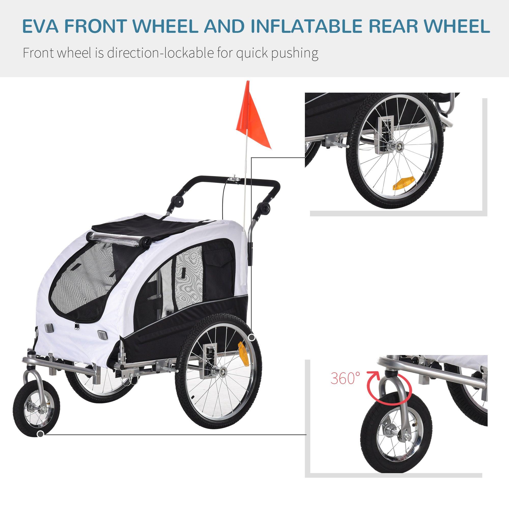 2-in-1 Dog Bike Trailer & Pet Stroller with Canopy & Storage Pockets - White | Safe Cycling & Walking Companion for Pets