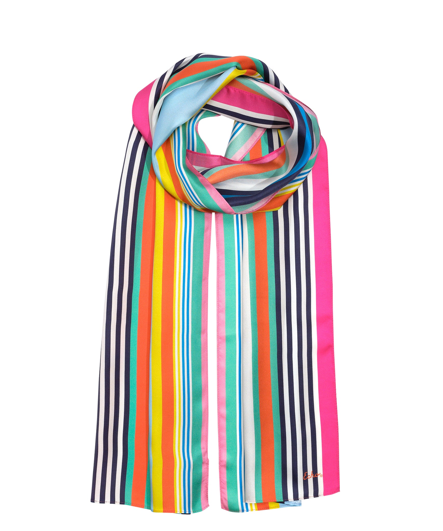 Tropic Stripe Silk Oblong Scarf - Lightweight & Elegant Womens Fashion Accessory for Summer, Beach, and Travel