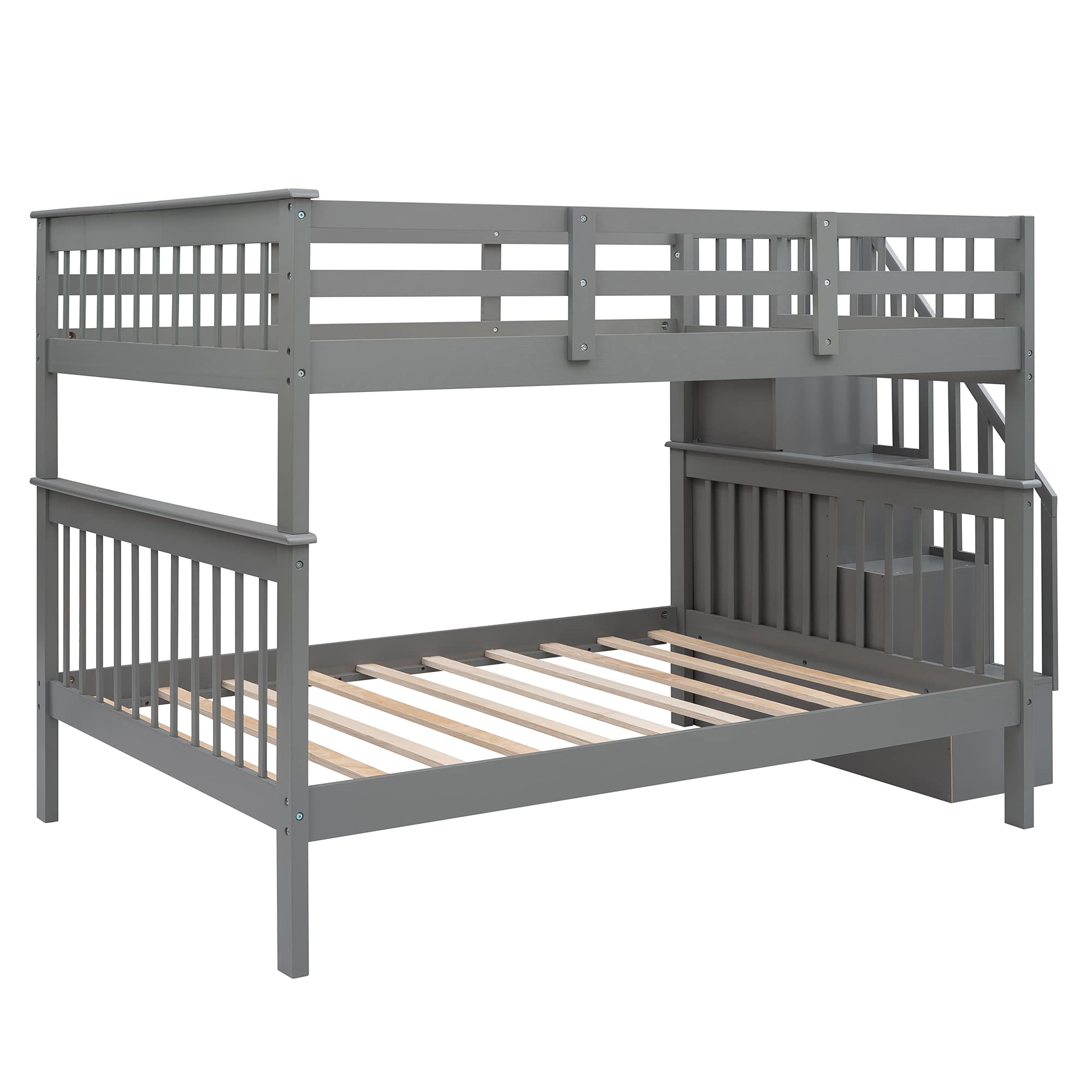 Harper & Bright Designs Full Over Full Wood Bunk Beds with Stairway & Storage, Convertible Bunk Bed Frame for Adults, Kids, Teens - Grey | Space-Saving Solution for Bedrooms, Guest Rooms & Vacation Homes