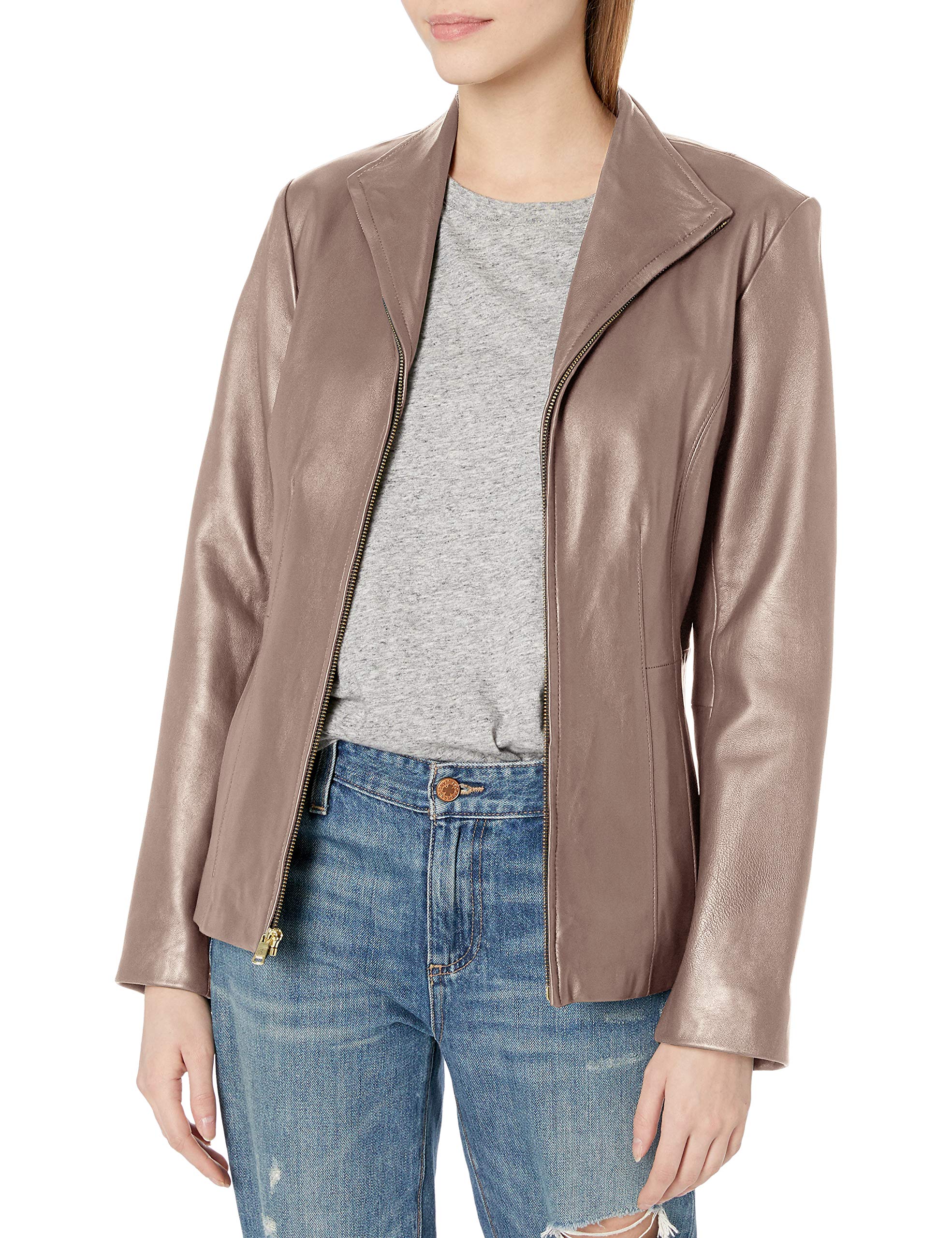 Cole Haan Women's Genuine Leather Wing Collar Jacket - Stylish Blazer for Office, Business & Formal Occasions