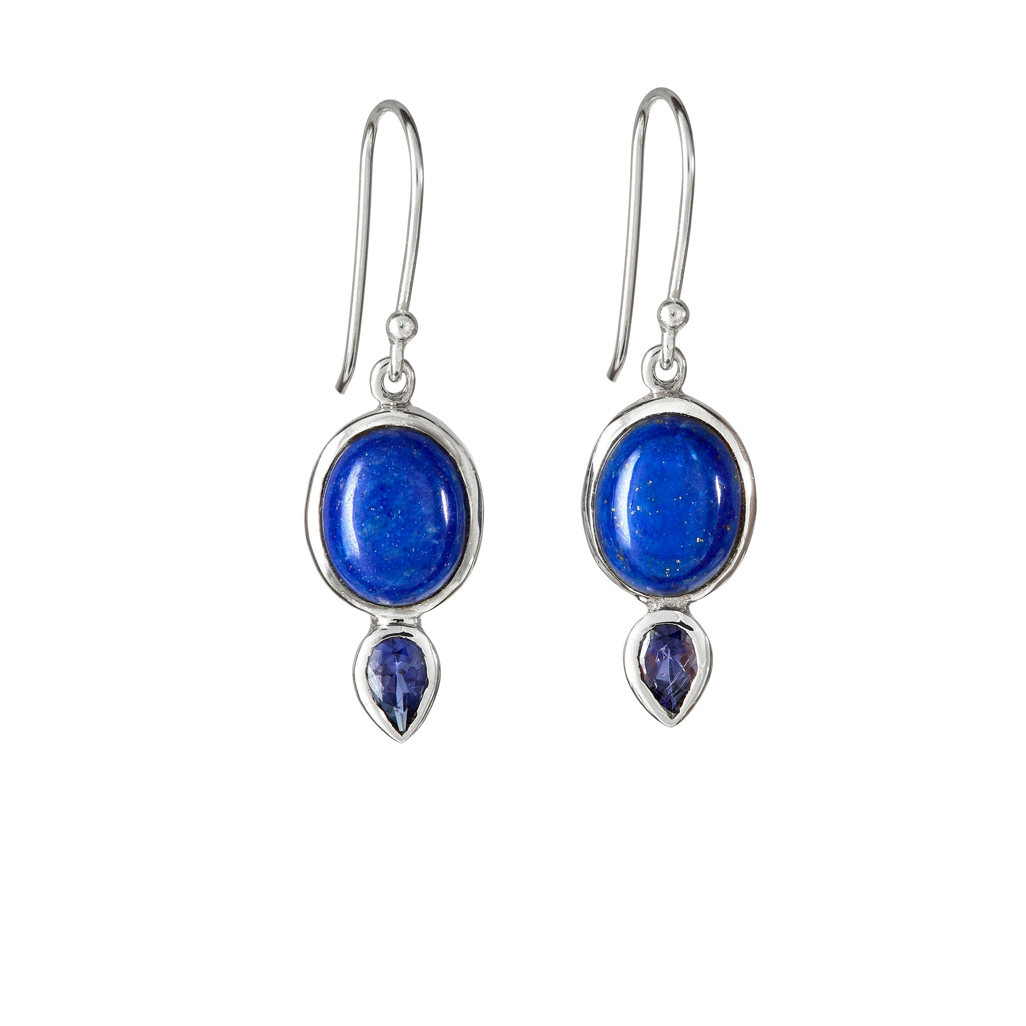 Lapis Lazuli and Iolite Earrings for Women - Natural Gemstone Dangle Earrings - Handmade Sterling Silver Jewelry - Perfect for Gifts, Parties & Special Occasions