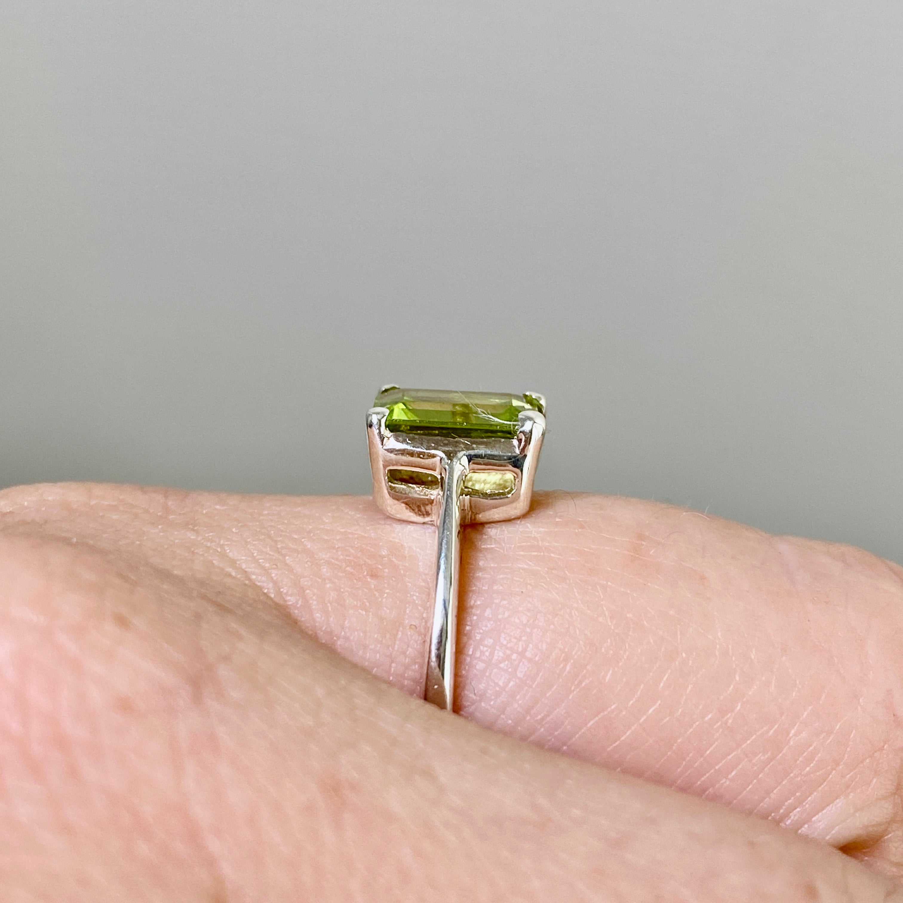 Peridot Rectangular Faceted Ring Size 6 - Dainty Green Gemstone Jewelry for Women - Perfect for Engagement, Wedding & Everyday Wear