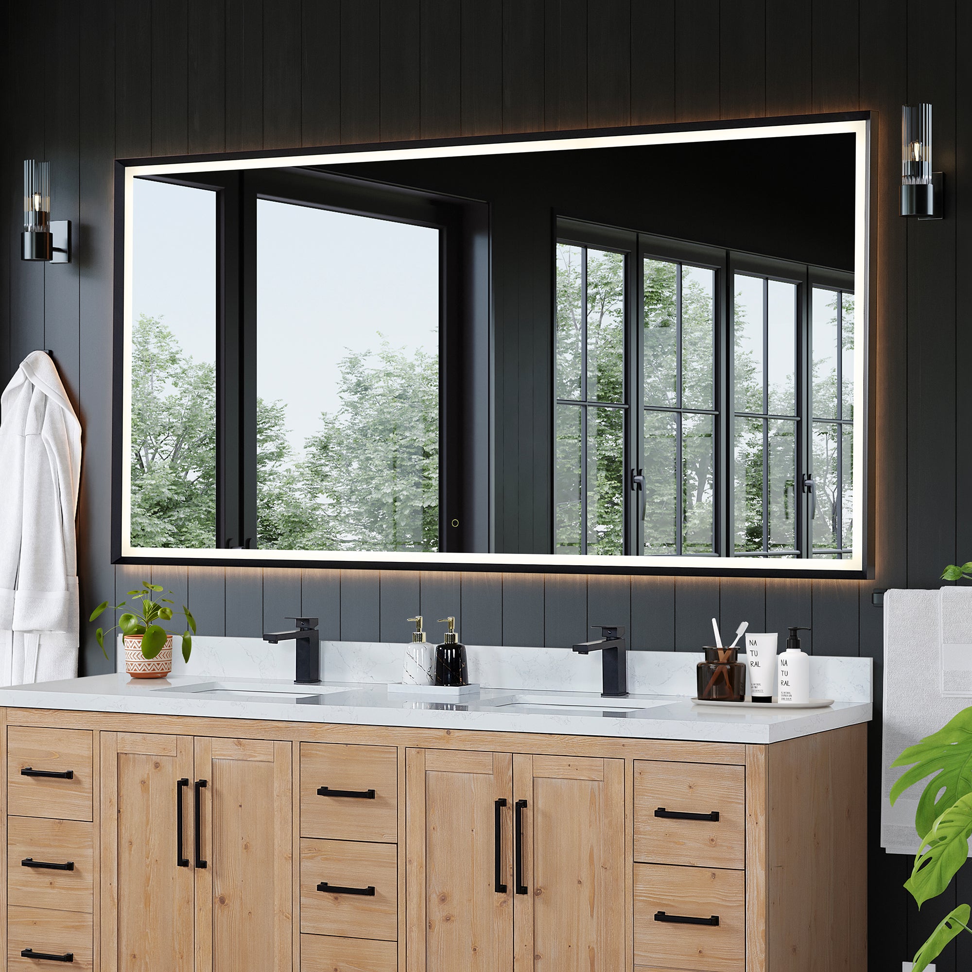 Apollo Rectangular Anti-Fog Dimmable LED Bathroom Mirror - Modern Vanity Wall Mirror with Aluminum Frame - Perfect for Makeup, Shaving & Home Decor