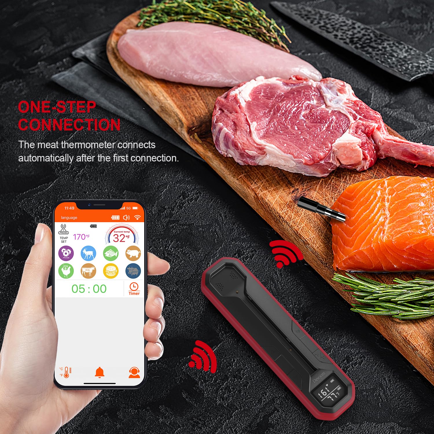 Wireless Meat Thermometer for Grilling & BBQ - Digital Cooking Thermometer with 500ft Remote Range & Smartphone App (iOS/Android) - Perfect for Steak, Turkey, Oven Baking & Outdoor Cooking