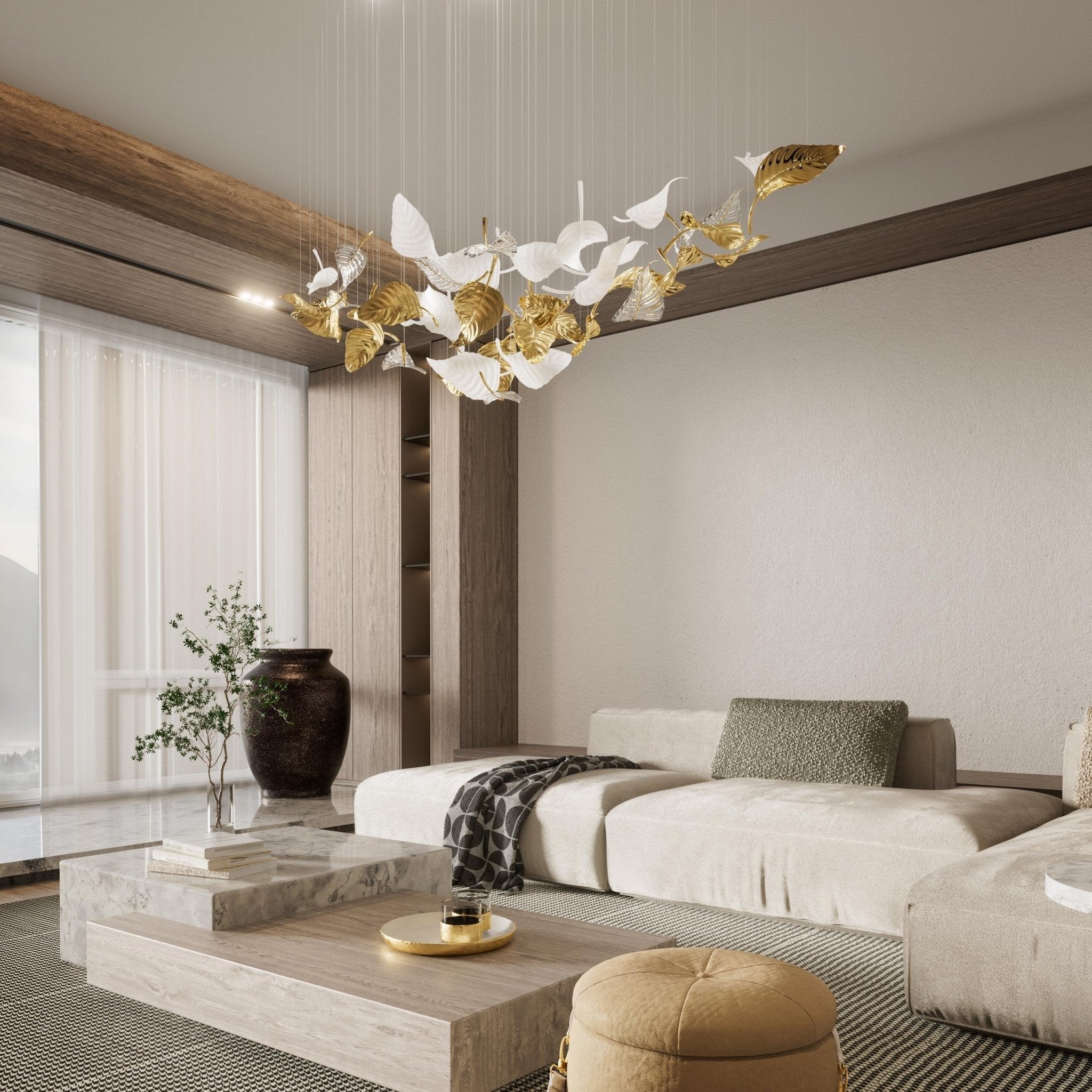 Linden Leaves Chandelier - Elegant Floral Crystal Ceiling Light Fixture for Dining Room, Bedroom & Living Room Decor