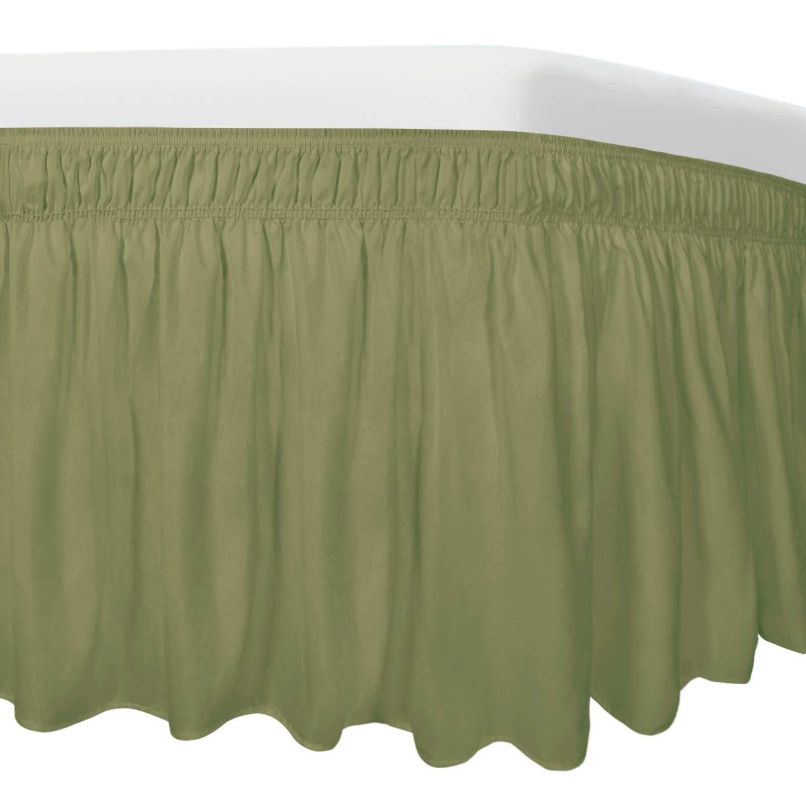 King Size Wrap Around Bed Skirt 16 Inch Drop - Light Green Elastic Dust Ruffle with Wrinkle & Fade Resistant Silky Fabric | Easy Fit, Machine Washable | Perfect for Master Bedroom Decor & Hotel Style Luxury