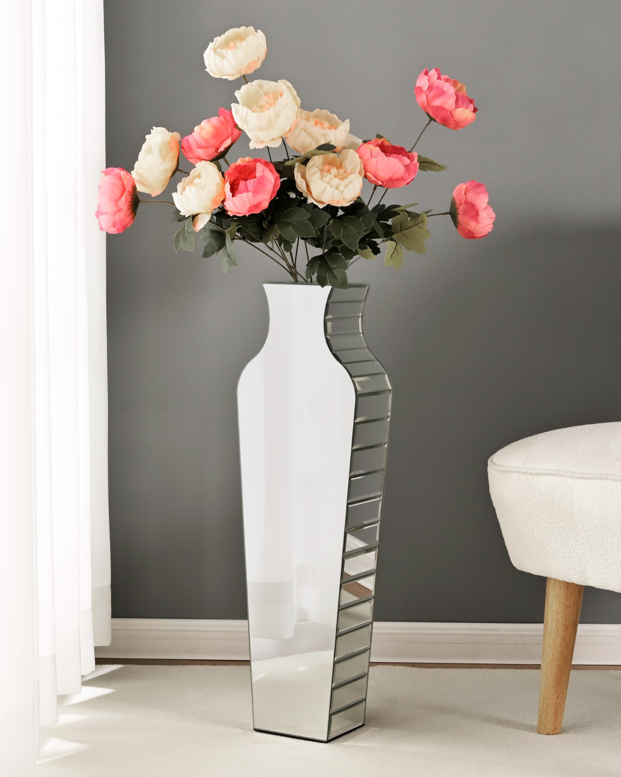SHYFOY 26.8 Inch Tall Crushed Diamond Floor Vase - Large Silver Mirror Vase for Home Decor, Luxury Dried Flower Arrangement Container - Perfect for Living Room, Bedroom & Wedding Centerpiece Decorations