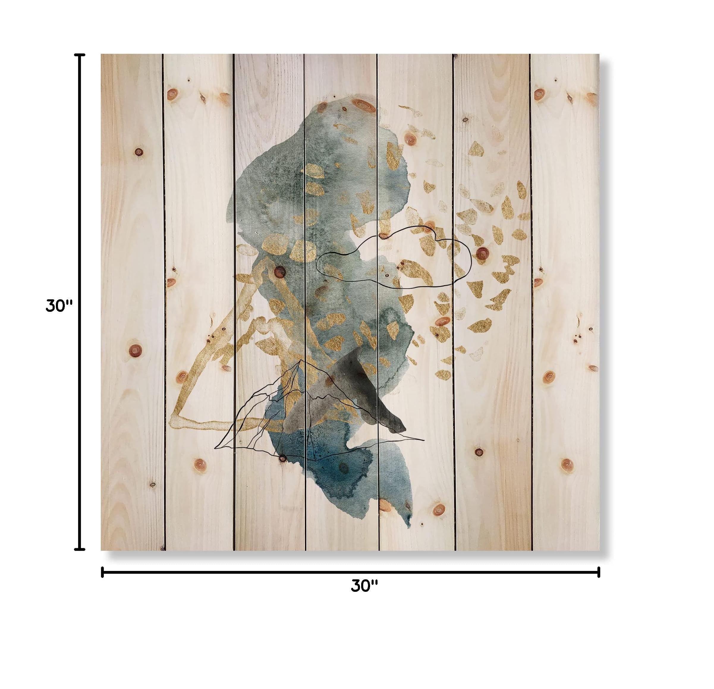 Modern Abstract Wood Wall Art - Dark Blue Mountains & Gold Strokes Landscape on Natural Pine Wood, Large Contemporary Wood Wall Decor for Living Room, Bedroom & Office
