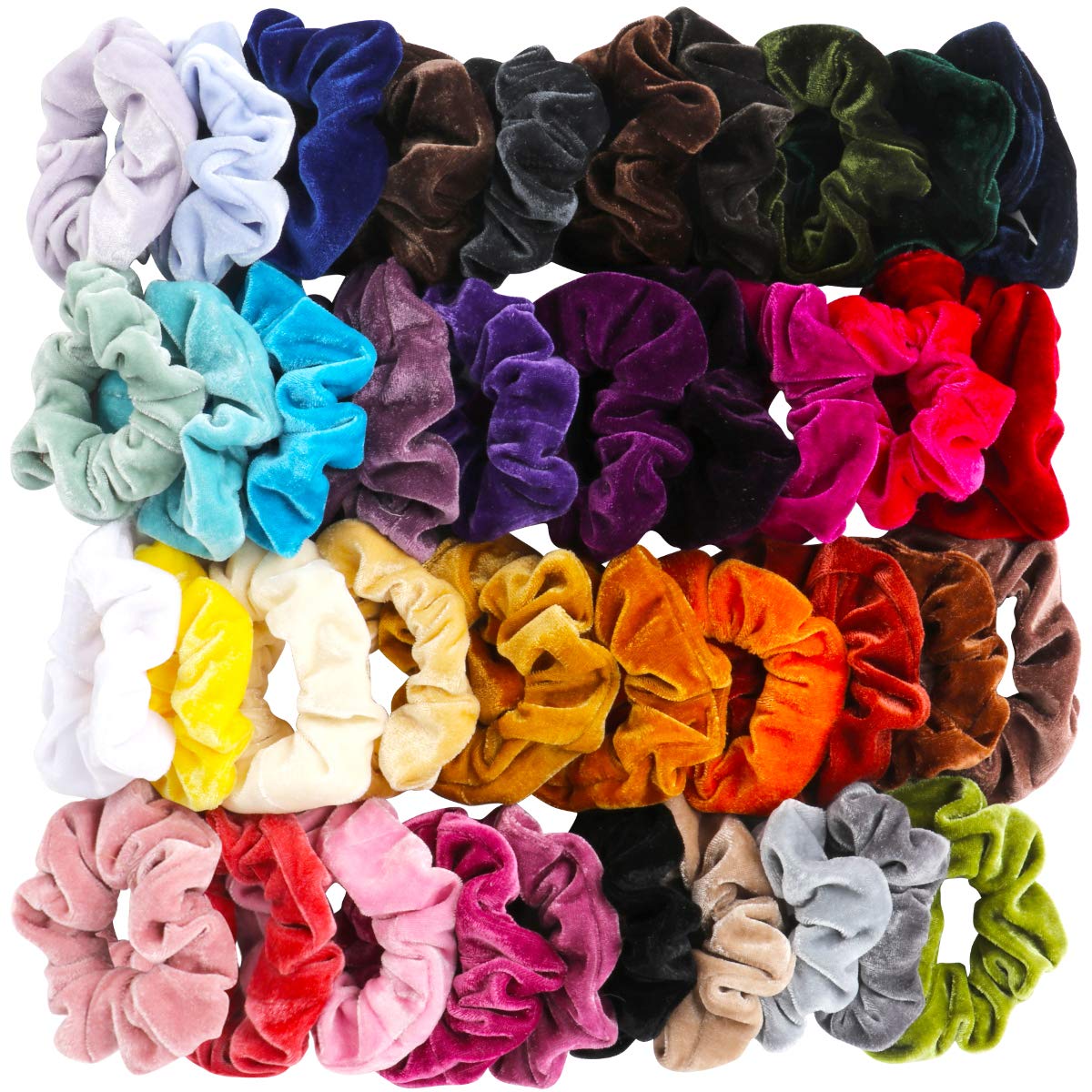 40 Pcs Velvet Hair Scrunchies - Soft Elastic Hair Bands for Women & Girls, 40 Assorted Colors, Perfect for Workouts, Yoga, School & Everyday Hair Accessories
