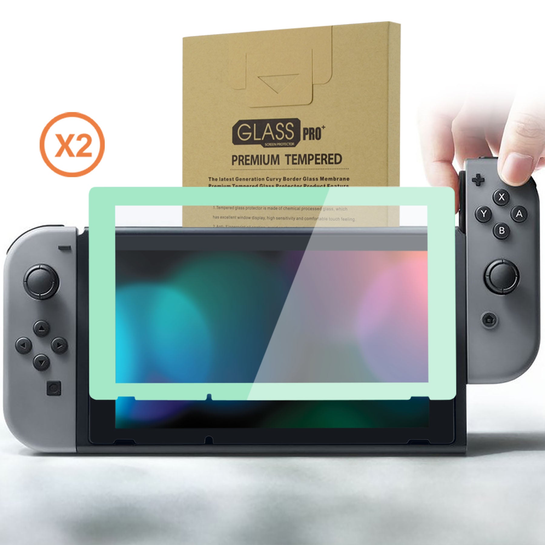 eXtremeRate 2 Pack Clear HD Tempered Glass Screen Protector for Nintendo Switch - Antique Misty Green | Anti-Scratch Protection for Gaming & Travel Use
