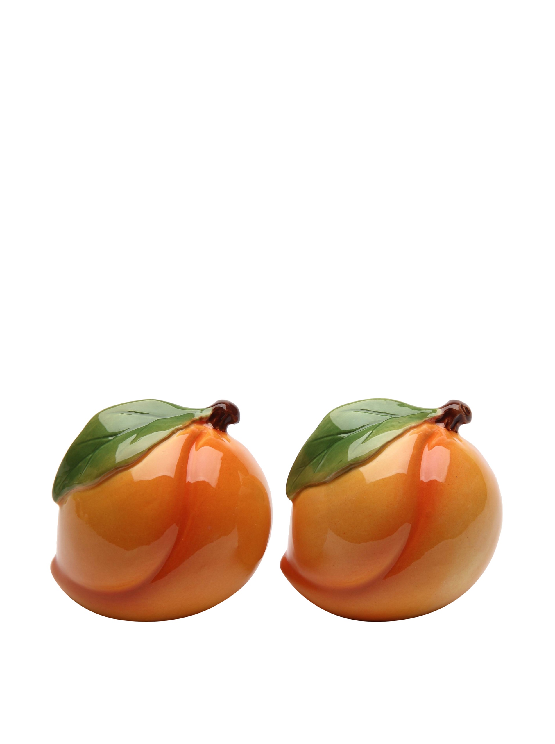 Ceramic Peach Salt and Pepper Shaker Set - 2 Inch Mini Kitchen Seasoning Containers - Perfect for Dining Table, Picnics, and Housewarming Gifts