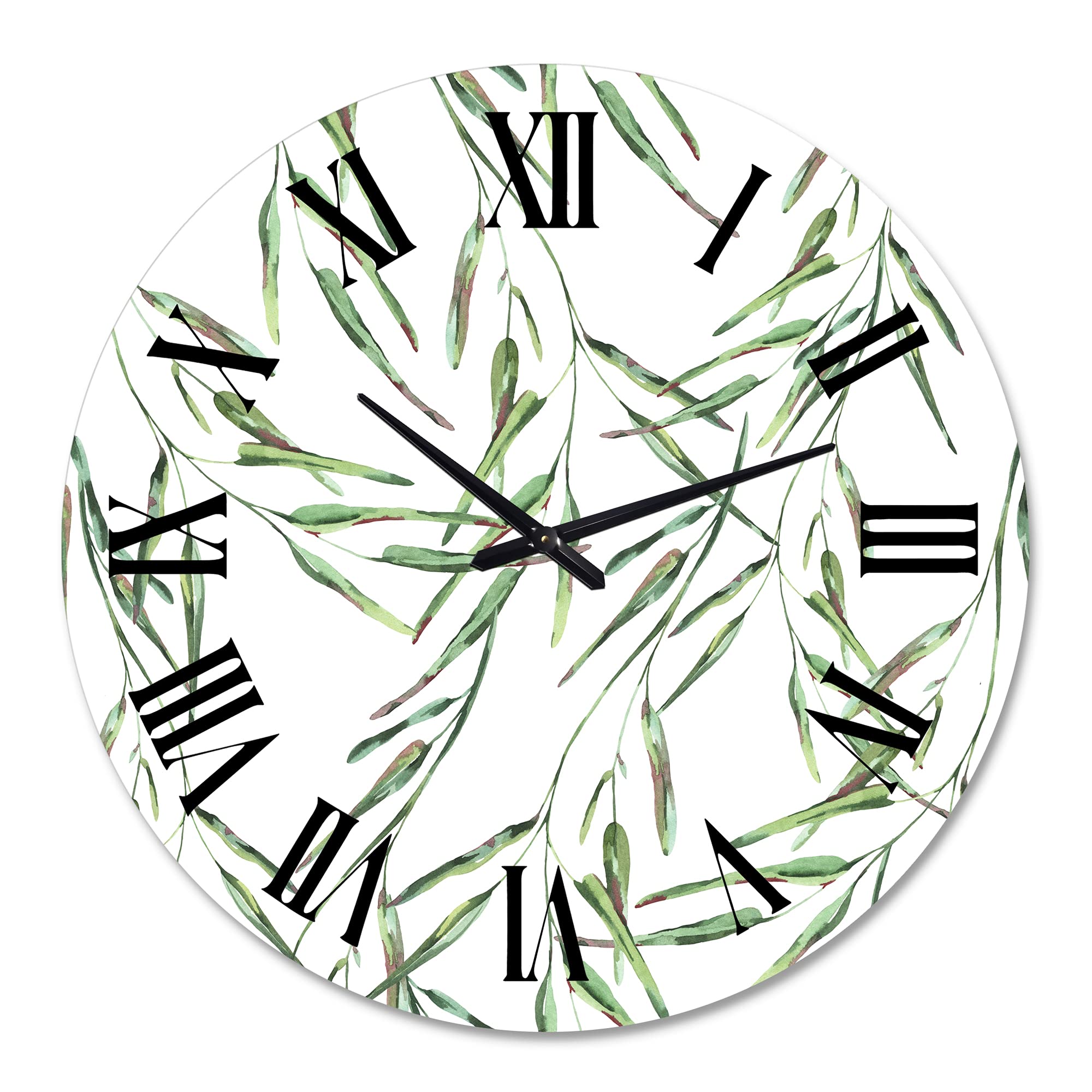 DesignQ Tropical Green Leaves Wall Clock - Large Floral Botanical Decor for Home, Office & Living Room | Perfect for Summer & Beach Theme Spaces