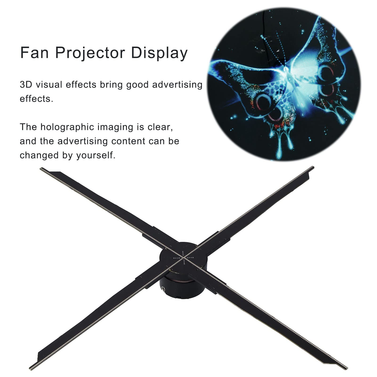 G574-65 3D Hologram Fan with 574 LED Lights - Built-in 16GB Memory Card & APP Control for Holographic Advertising - Perfect for Halloween Decor, Bars, Clubs, and Retail Displays
