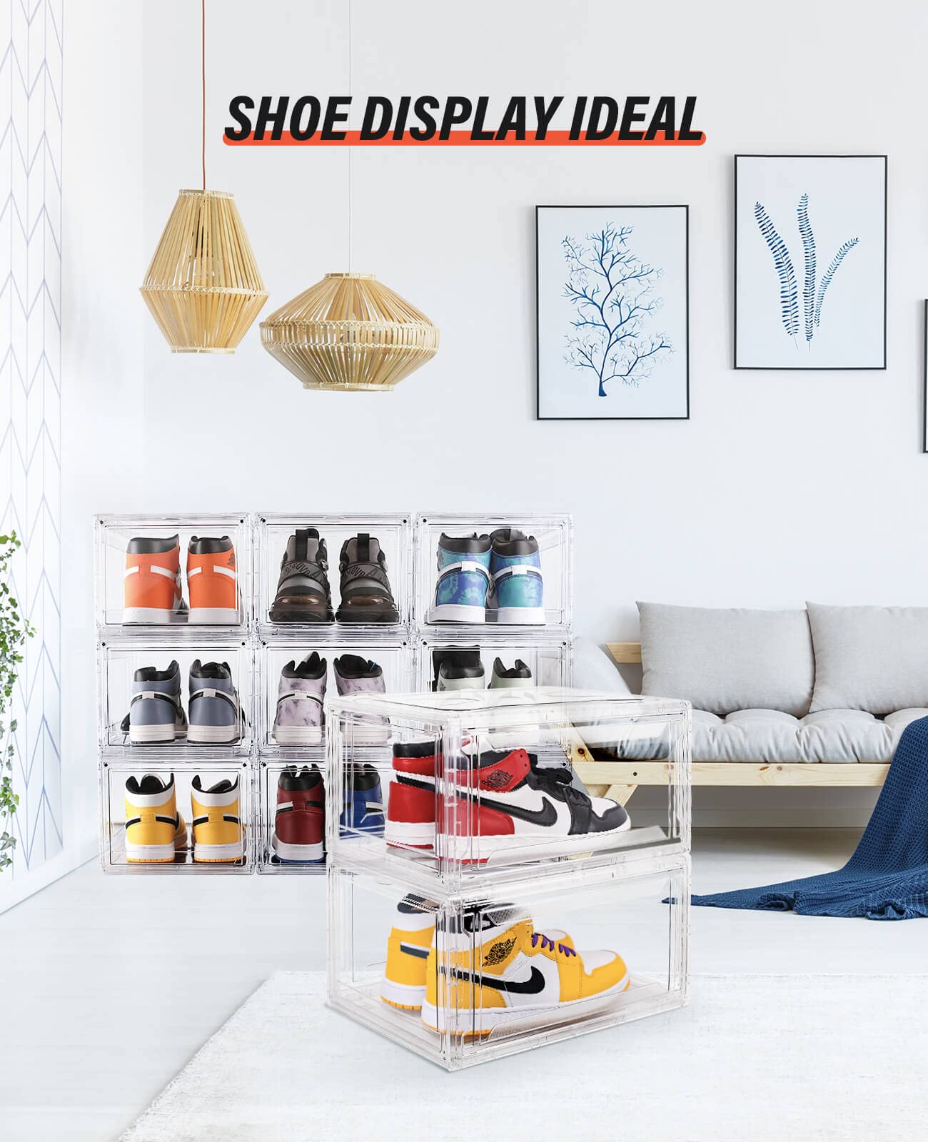 10-Pack Clear Stackable Shoe Storage Boxes with Magnetic Door - Front Opening Shoe Organizer for Sneakers & Large Shoes (14.96
