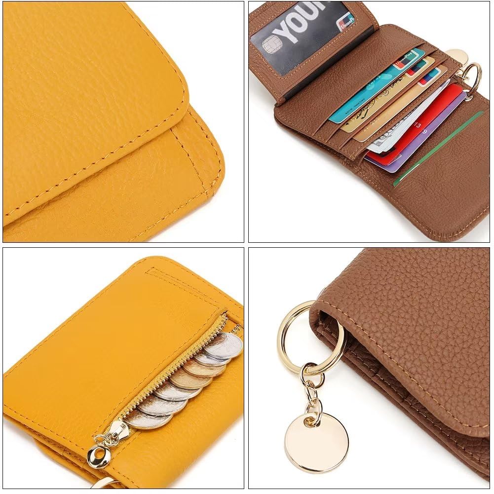 Mudono Slim RFID Blocking Genuine Leather Women's Wallet - Tri-Fold Card Holder with Zipper Pocket & Keychain - Perfect for Travel, Shopping, and Everyday Use