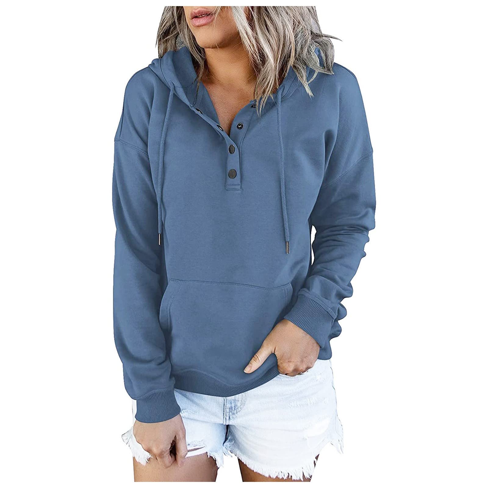 Women's Fall Pullover Hoodies - Casual Button Down Long Sleeve Pocket Sweatshirts for Autumn | Cozy Layering & Outdoor Activities