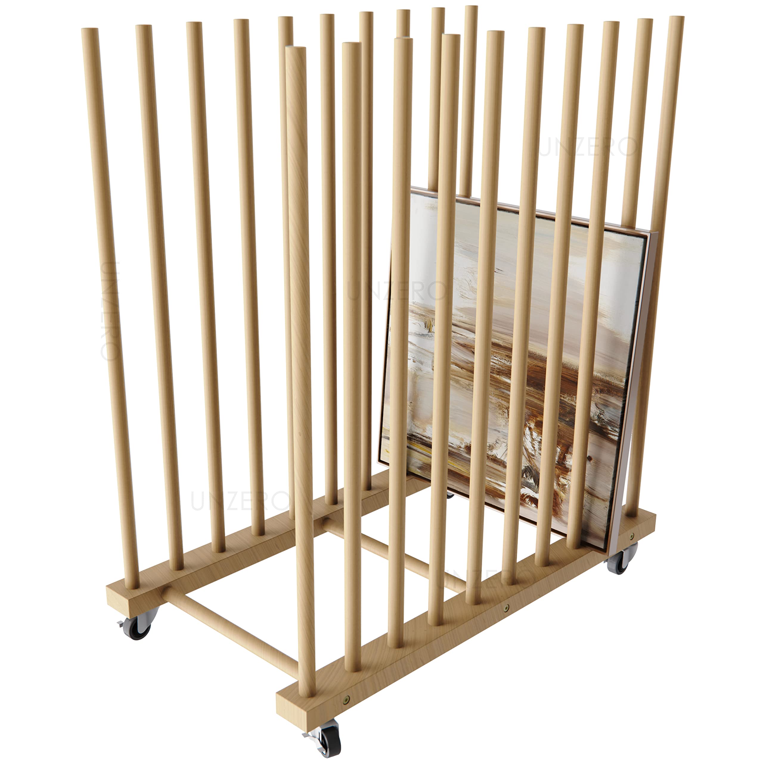 Wooden Art Storage Rack with 4 Caster Wheels - Heavy Duty Organizer for Canvas Boards, Panels, Frames & Drawing Boards - Perfect for Artists, Studios & Classrooms