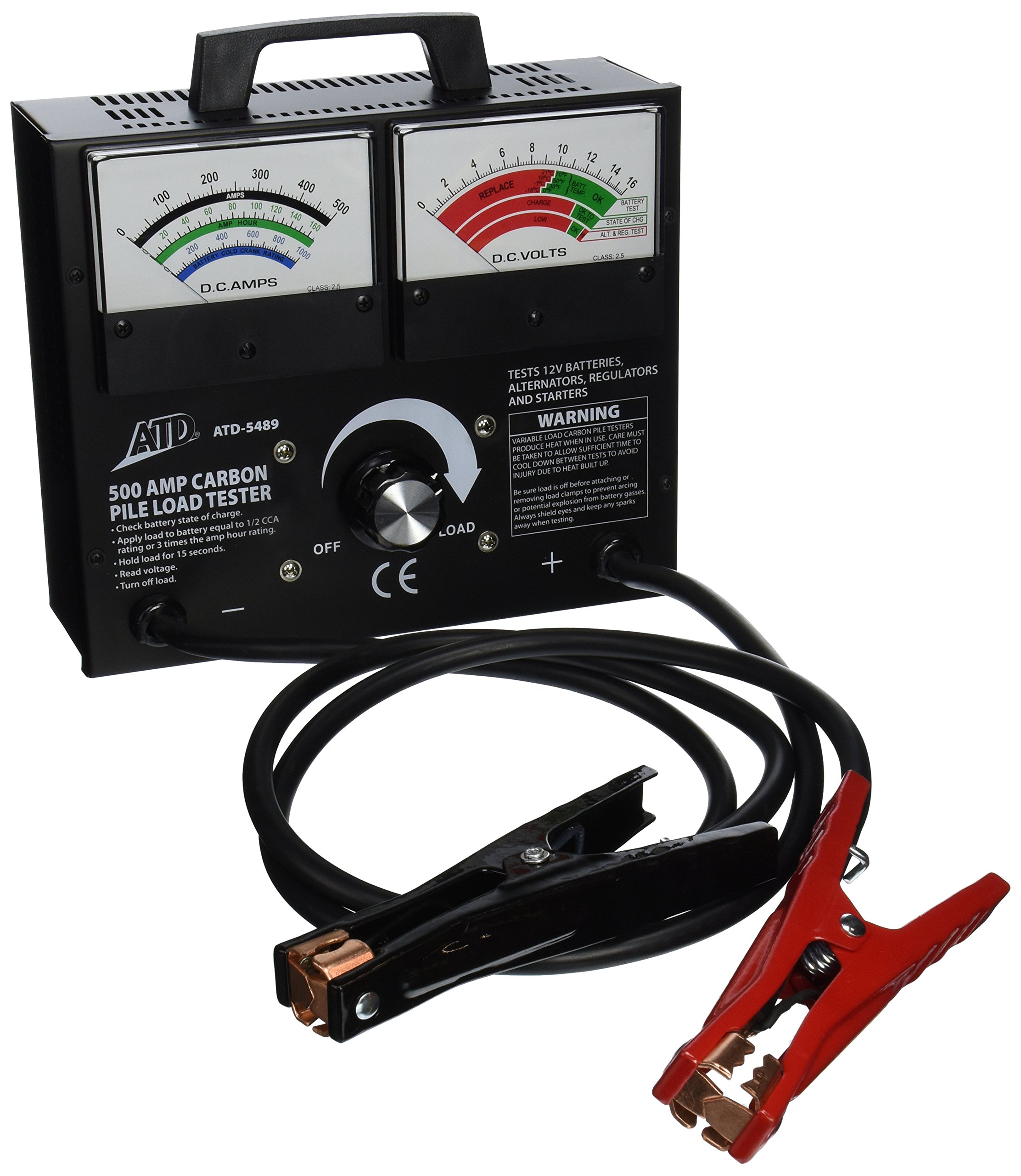 ATD Tools 5489 Professional Variable Load Carbon Pile Battery Tester - Heavy Duty 6V/12V Automotive Battery Tester for Cars, Trucks & Motorcycles - Accurate Voltage & Cranking Amps Testing (Black) - Perfect for Auto Shops, Mechanics & DIY Car Maintenance