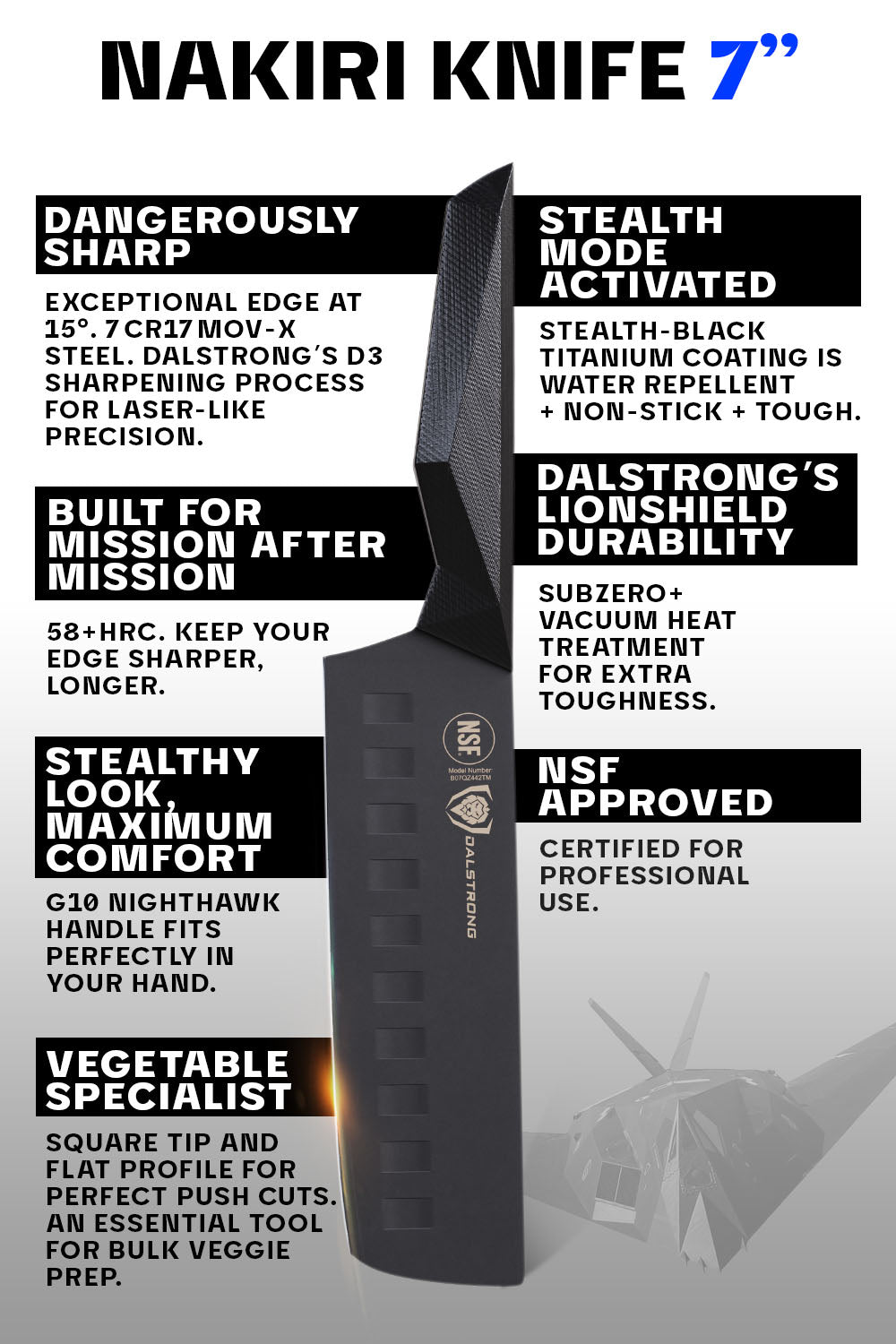 Premium Nakiri Vegetable Knife 7 Inch - Shadow Black Series Japanese Kitchen Knife - NSF Certified Professional Chef Knives - Dalstrong - Perfect for Chopping Vegetables, Slicing Herbs & Meal Prep