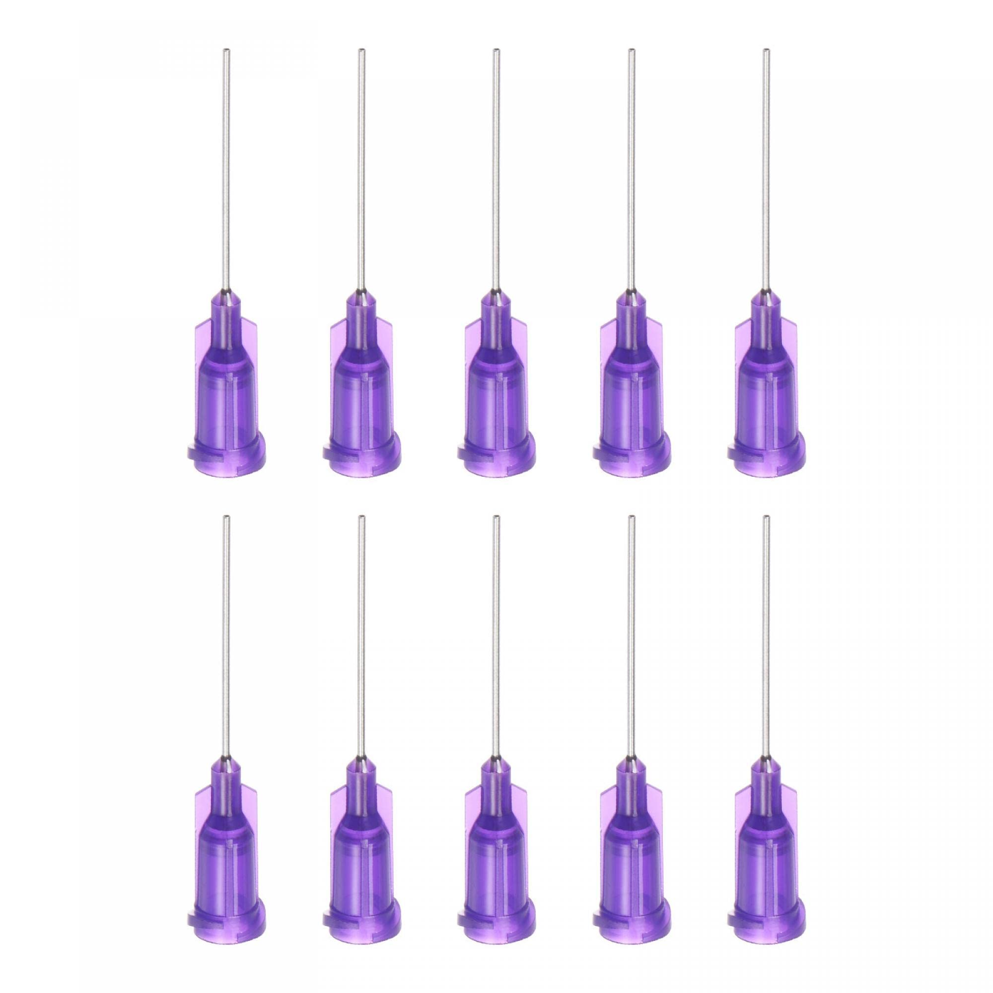 Industrial Blunt Tip Dispensing Needle with Luer Lock for Liquid Glue Gun - 21G 1 Inch, 10 Pack (Purple) - Perfect for Precision Adhesive Application, DIY Crafts, and Industrial Bonding Projects