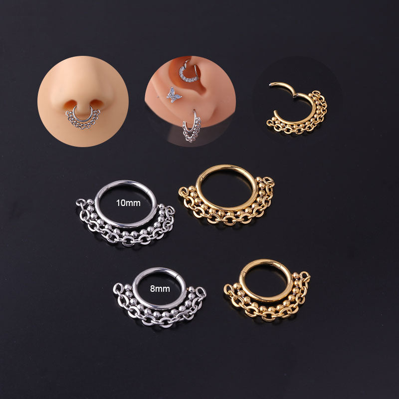 16G Surgical Steel Indian Nose Ring with Chain Beads | Nose Clicker Hoop Piercing Jewelry for Women | Perfect for Parties, Festivals & Boho Style Outfits