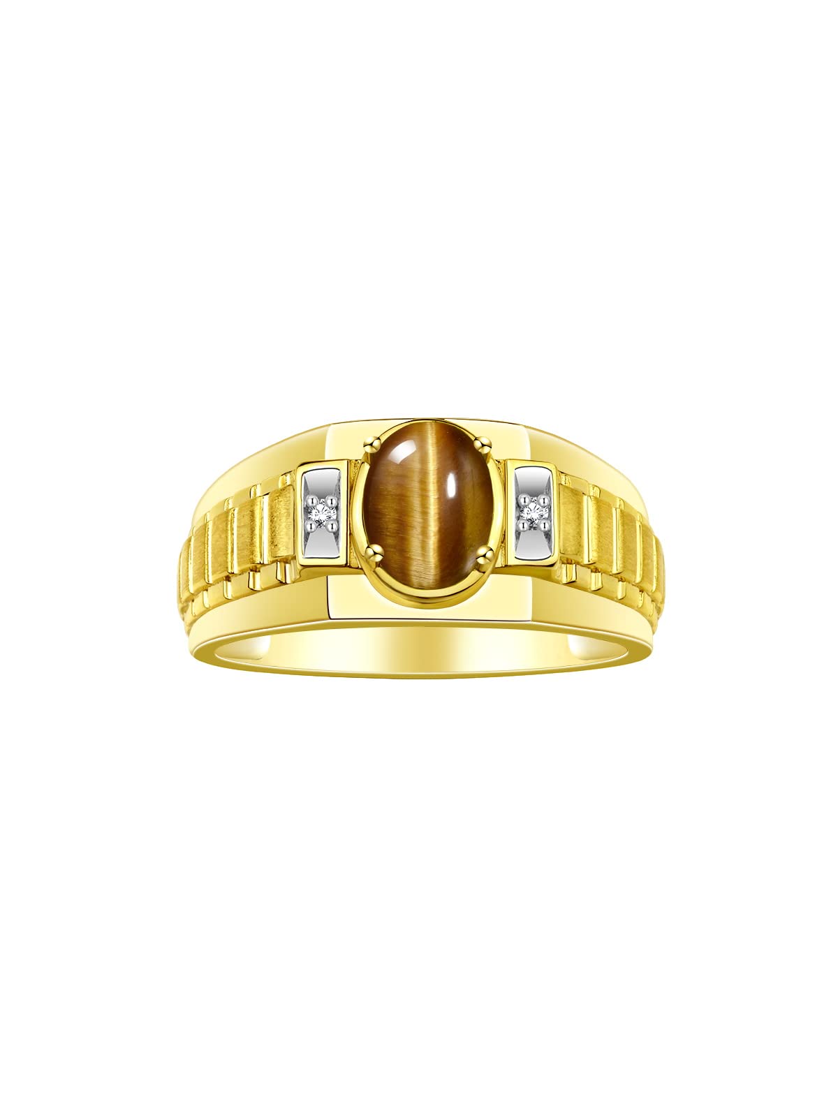 RYLOS Men's Classic Designer 8X6MM Oval Gemstone & Diamond Ring - Yellow Gold Plated Silver Birthstone Jewelry for Men (Sizes 8-13) | Perfect for Weddings, Anniversaries & Special Occasions