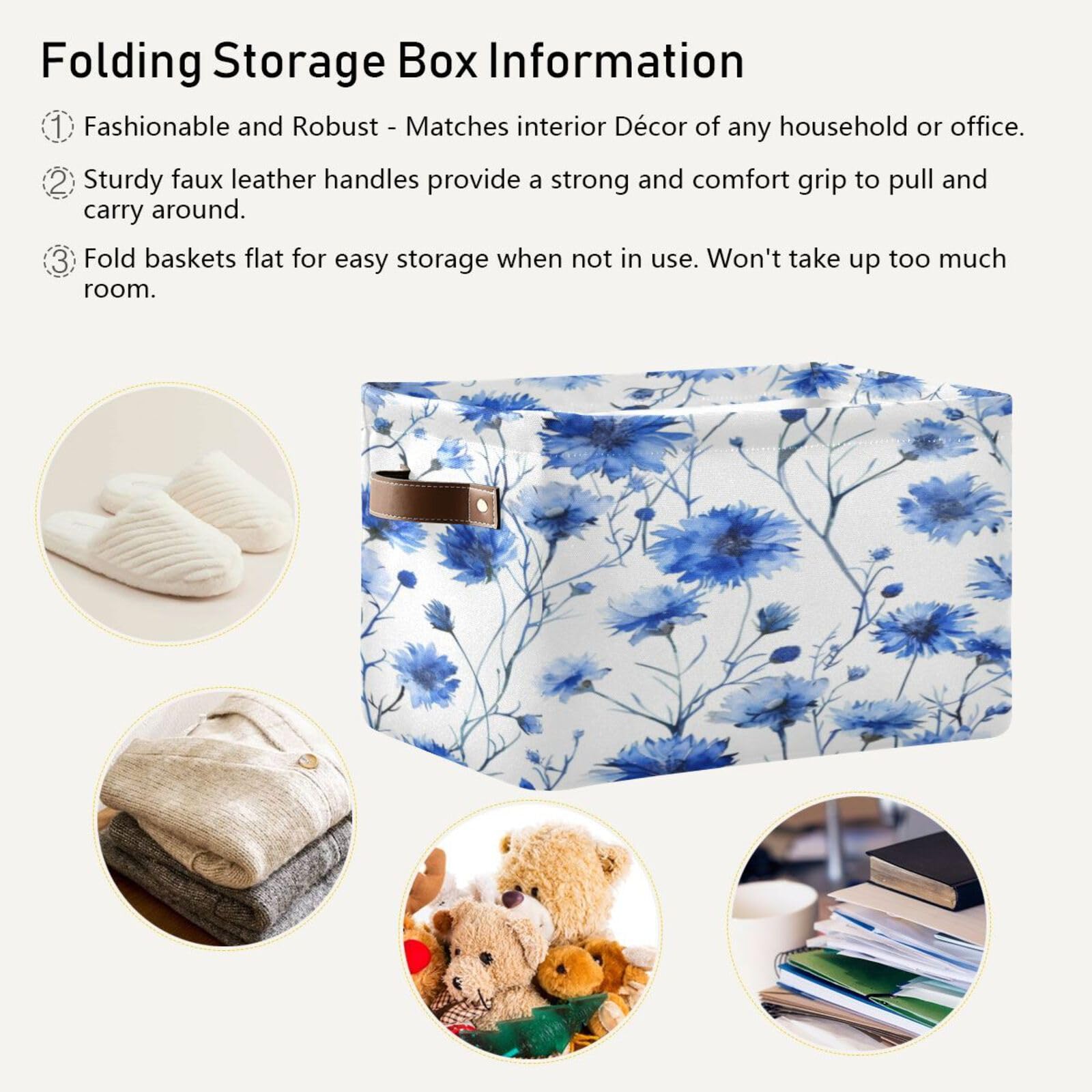 Large Fabric Storage Bins with Handles - Collapsible Organizer for Clothes, Toys & Home | Blue Wildflower