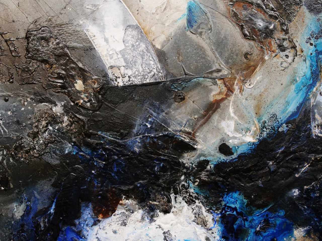 Blue Rust Black Textured Abstract Painting - 190cm x 100cm Large Modern Wall Art for Living Room, Bedroom & Office Decor | Slated Rapture Canvas