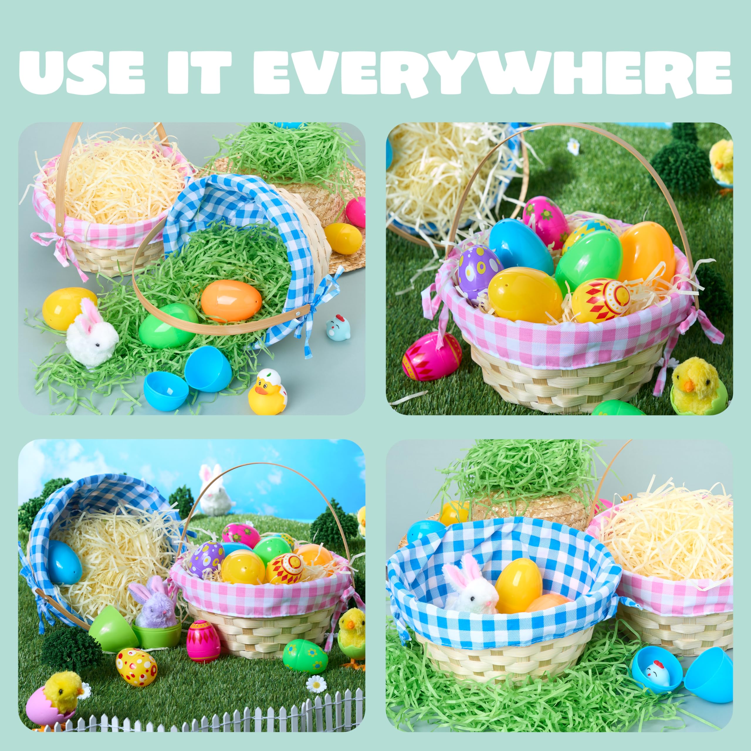 JOYIN 2-Pack Easter Bamboo Woven Baskets with Linen Liner & Handle - Decorative Party, Picnic, Easter Egg Hunt Gift Baskets for Kids (Boys & Girls) - Perfect for Candy, Treats & Holiday Decorations