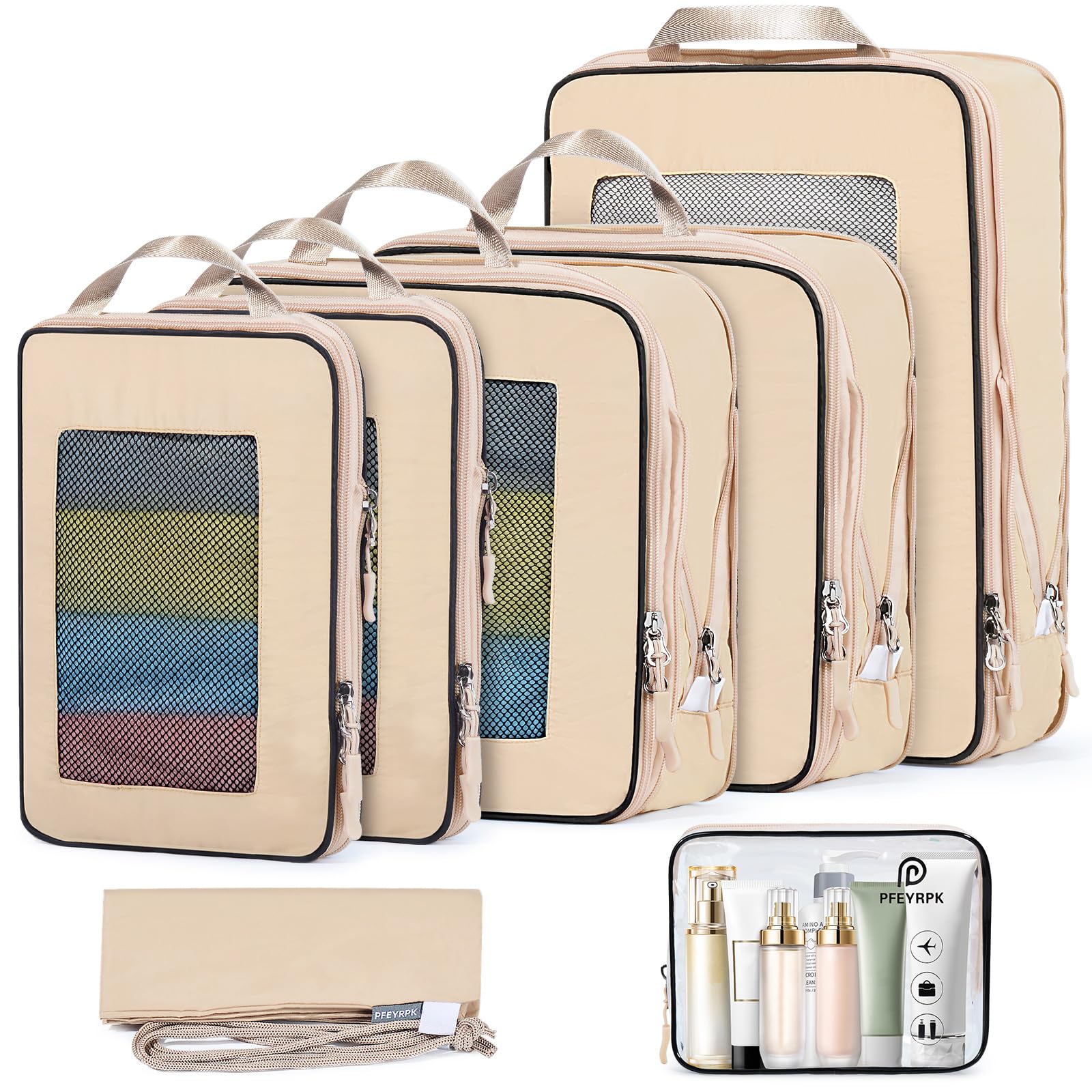 7-Piece Set Compression Packing Cubes - Expandable Travel Organizer for Suitcase, Backpack & Carry-On Luggage | Perfect for Business Trips, Vacations & Weekend Getaways
