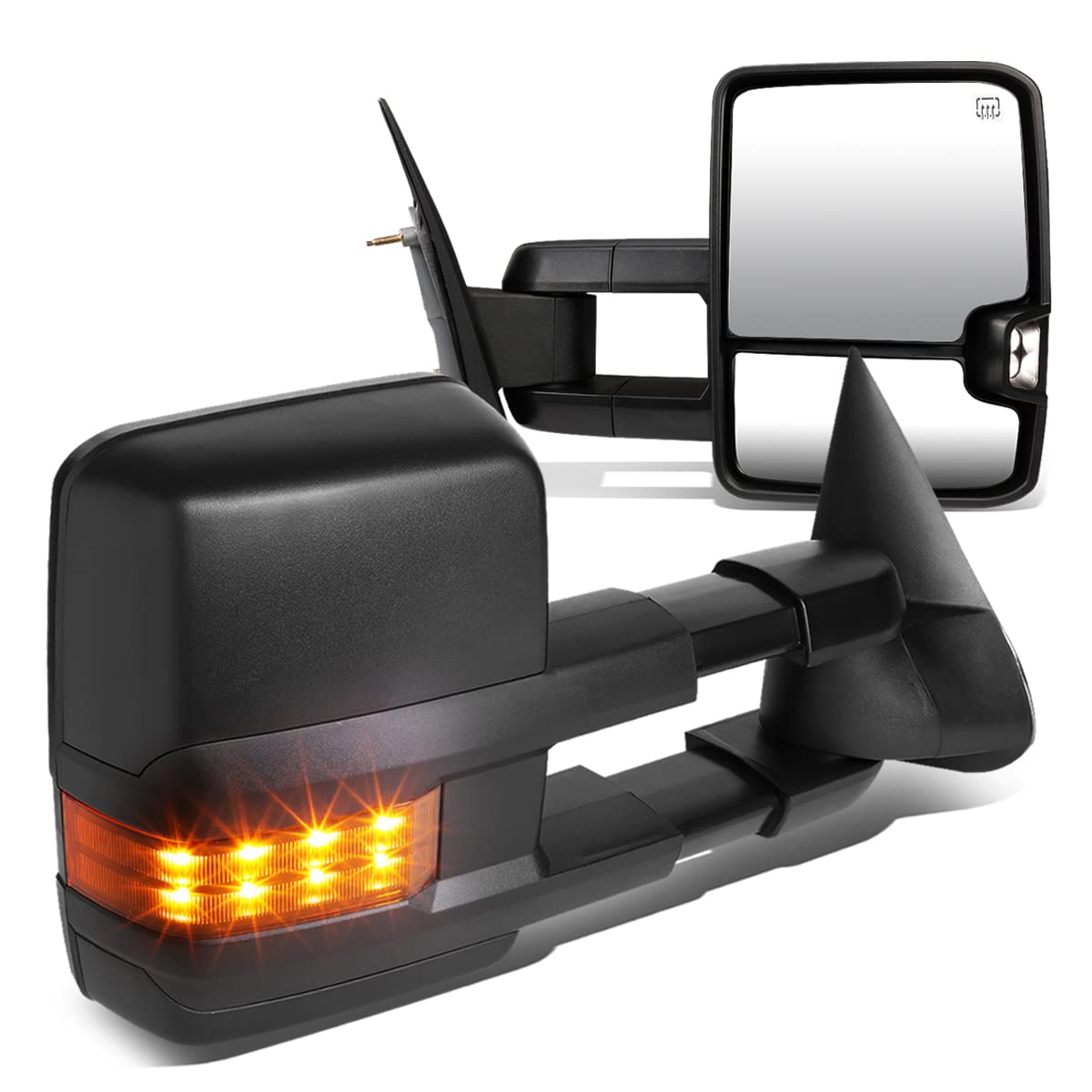 Auto Dynasty Black Power Heated Amber LED Turn Signal Tow Mirrors for 2003-2007 Chevy Silverado, GMC Sierra, Tahoe & Yukon - Enhanced Visibility & Safety for Towing & Night Driving