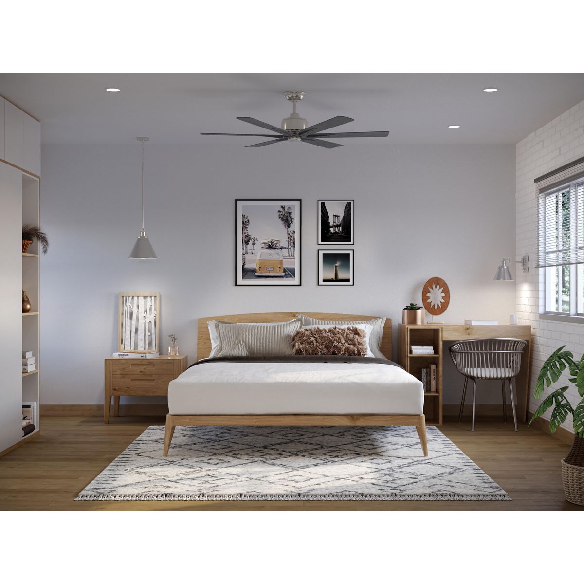 Brazas Collection 56 Inch 6 Blade Ceiling Fan with Remote Control - Modern Low Profile Flush Mount Design for Bedroom, Living Room, and Office
