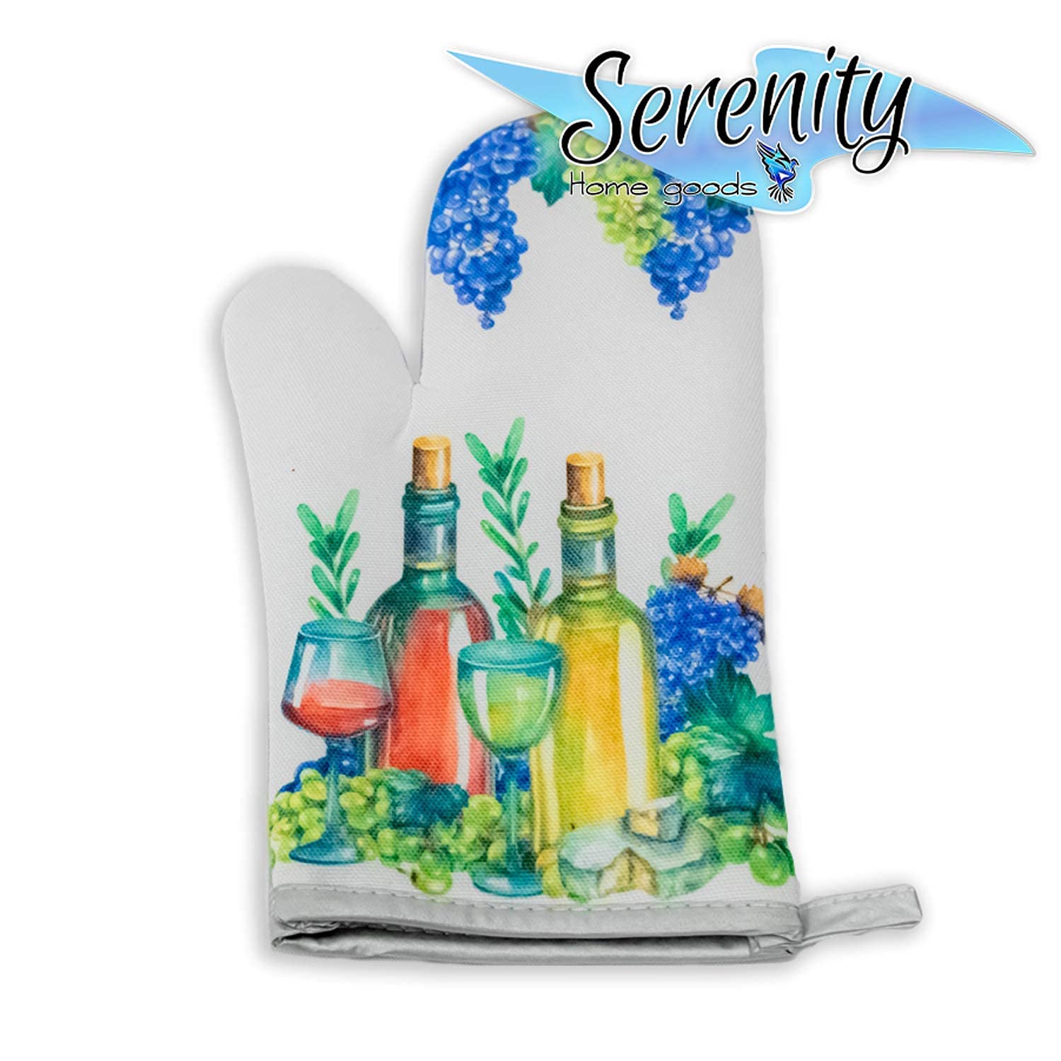 Decorative Kitchen Hot Plate Pot Holder Oven Mitt Set - Wine & Grape Themed Purple Green Heat Resistant Cooking Accessories for Spring Summer Fall | White Home Decor for Holiday & Christmas Gift Giving | Perfect for Baking, Cooking, and Hosting Dinner Parties
