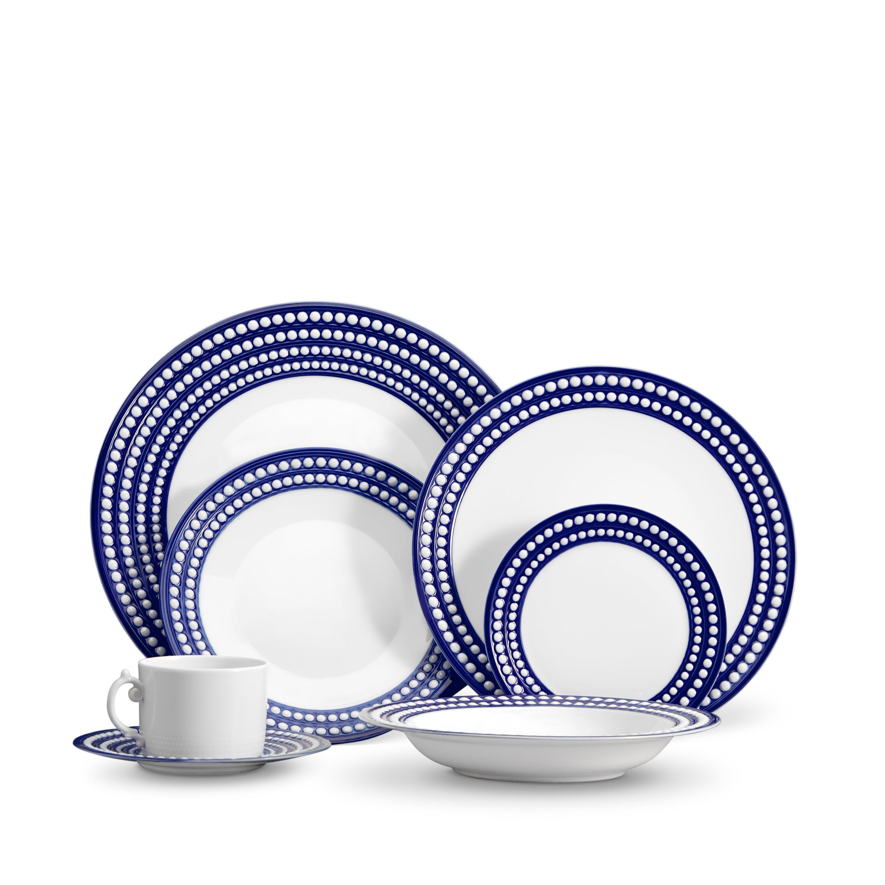 Perlée 16-Piece Blue Dinnerware Set - Elegant Porcelain Plates, Bowls & Mugs for Dining, Entertaining & Gifts