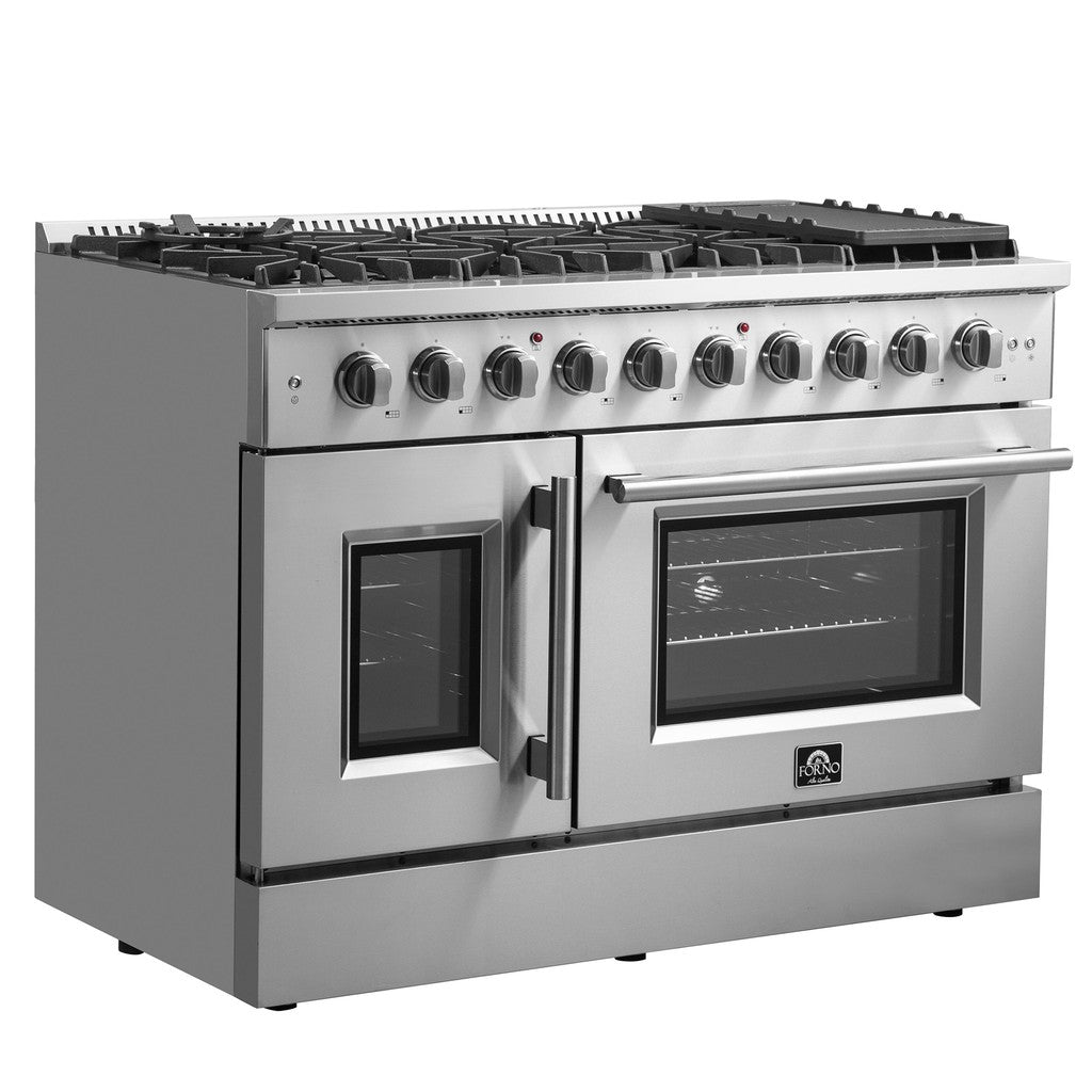 Forno Galiano 48-Inch 6.58 cu. ft. Freestanding Gas Range with Left Swing Door - Stainless Steel (FFSGS6444 48) | Professional Kitchen Appliance for Home Chefs & Restaurants