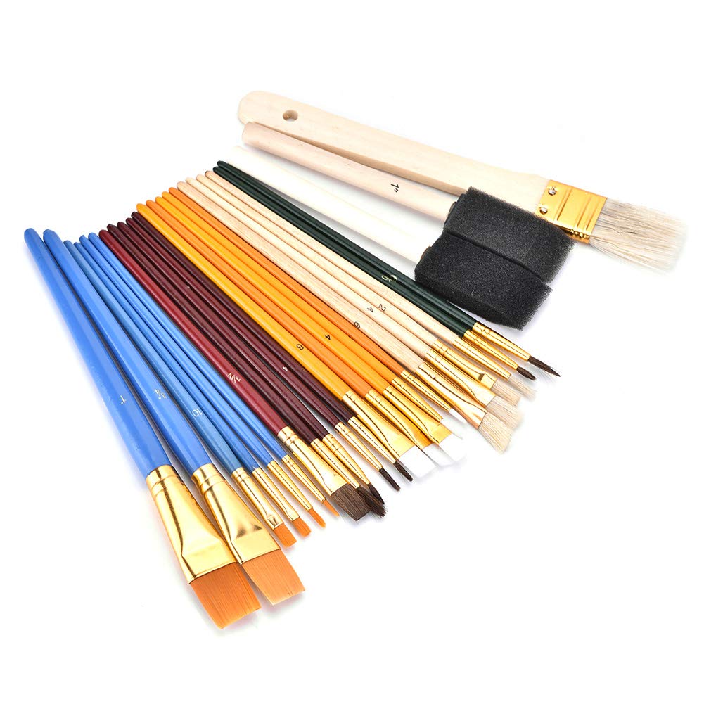 25Pcs Wood Handle Paint Brushes Set - Professional Watercolor Brushes for Kids & Adults - Ideal for Canvas, Acrylic, Oil & Watercolor Painting - Perfect for Art Classes, DIY Projects & Home Decor