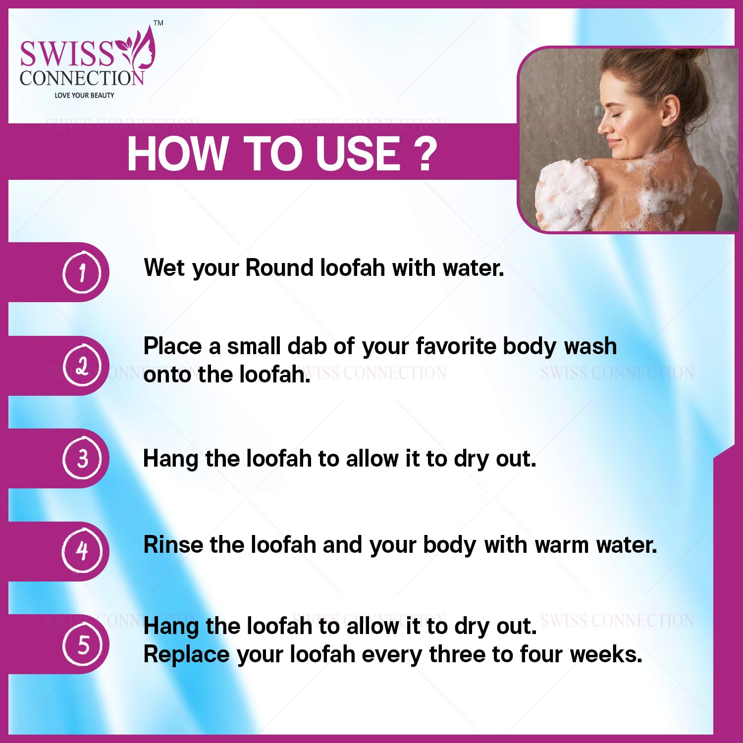 Swiss Connection Exfoliating Loofah with Active Spheres - Round Body Scrubber for Shower & Bath, Back Scrubber, Bath Accessories (2-Pack, Multicolor) - Perfect for Gentle Skin Exfoliation & Spa-Like Experience at Home