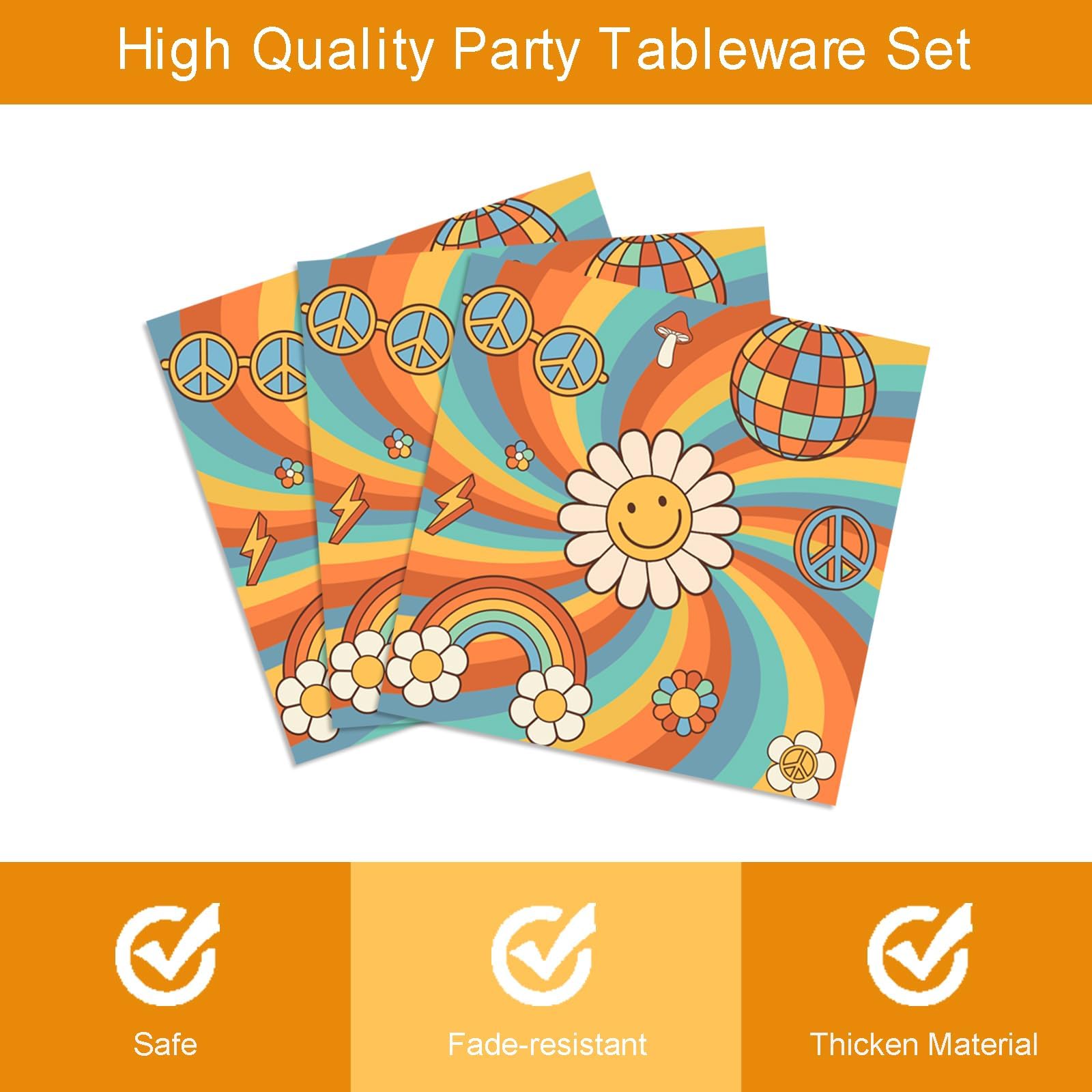 96-Piece Groovy Hippie 70s Party Supplies Kit - Boho Flower Rainbow Disposable Tableware Set with Plates, Napkins & Forks - Retro Daisy Birthday Party Decorations & Favors - Perfect for 70s Theme Parties, Boho Baby Showers, and Hippie Birthday Celebrations (Serves 24)