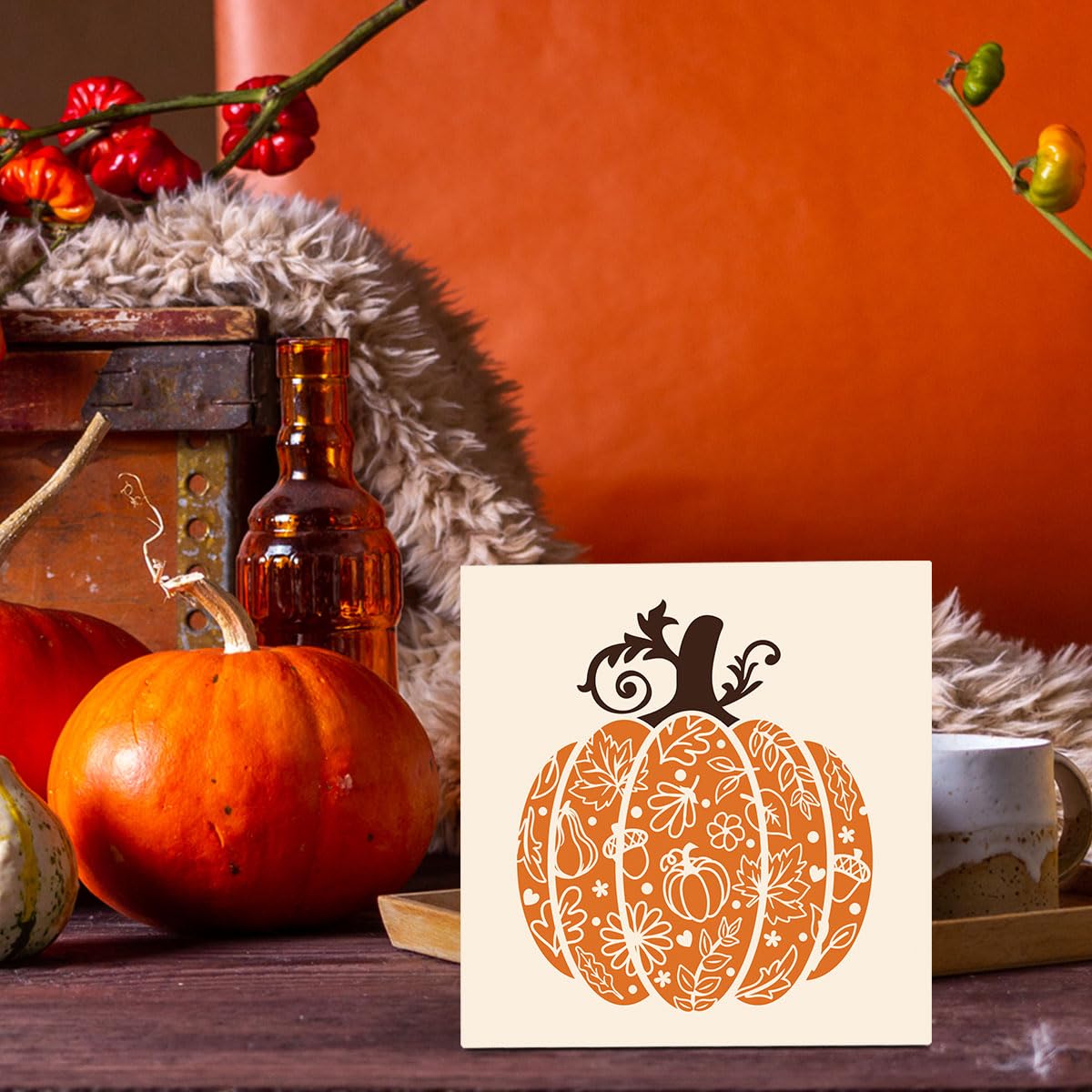 YUANHAO 5x5 Inch Thanksgiving Pumpkin Sign - Fall Harvest Decor for Home, Office & Table - Autumn Thanksgiving Decorations Indoor/Outdoor - Perfect for Holiday Parties, Centerpieces & Seasonal Home Styling