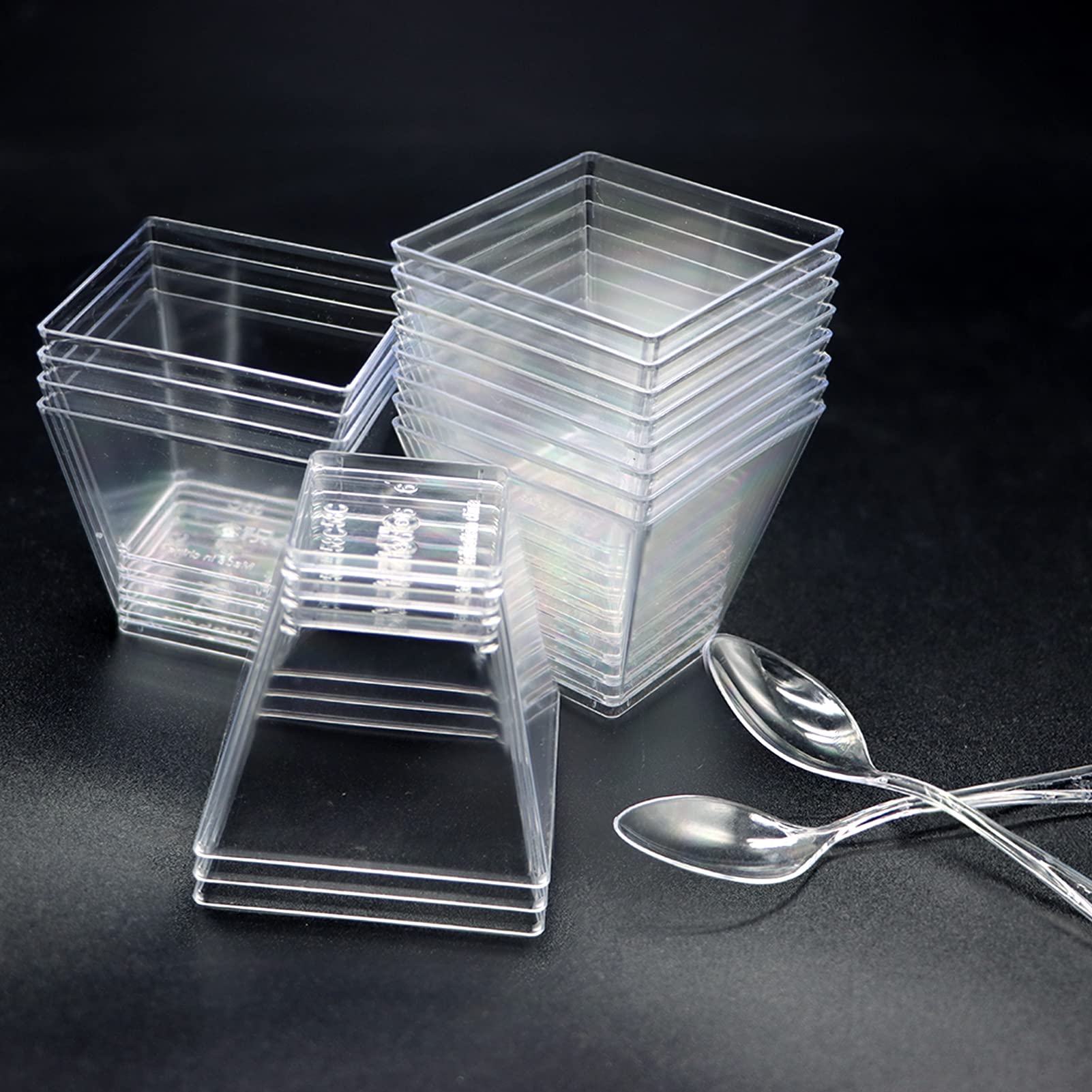 100-Pack LONTOM 60ml (2oz) Reusable Plastic Dessert Cups with Spoons - Mini Cheesecake Bowls for Mousse, Pudding, Jelly, Trifles & Ice Cream - Perfect for Parties, Catering & Home Dessert Serving